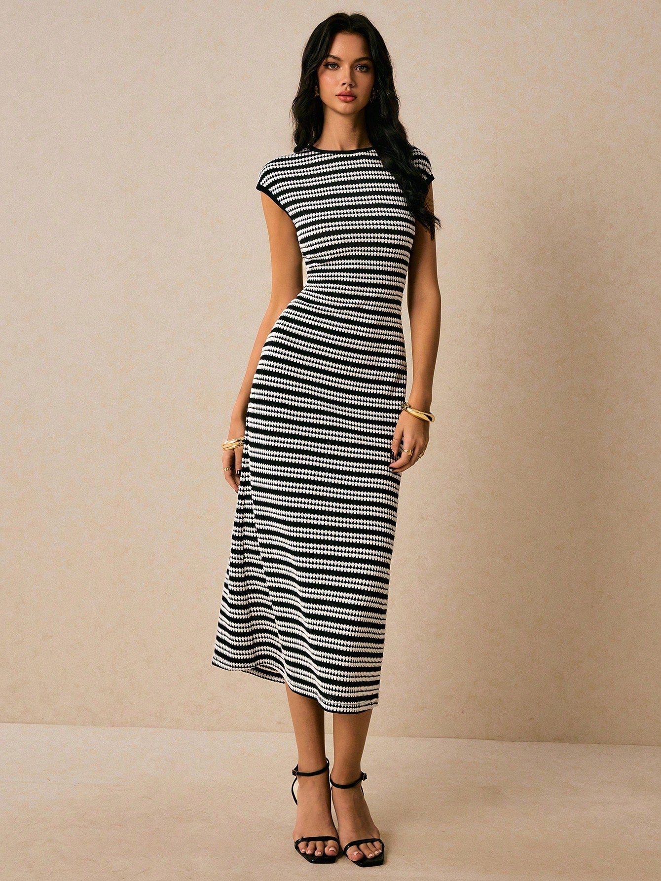 Poéselle Women's Cotton Elegant Black Bodycon Midi Dress For Women –