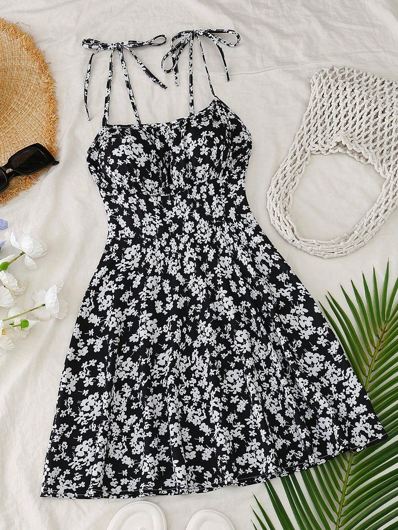 Breezaya Women's Spaghetti Strap Tie-Up Ditsy Floral Mini Dress - image 17