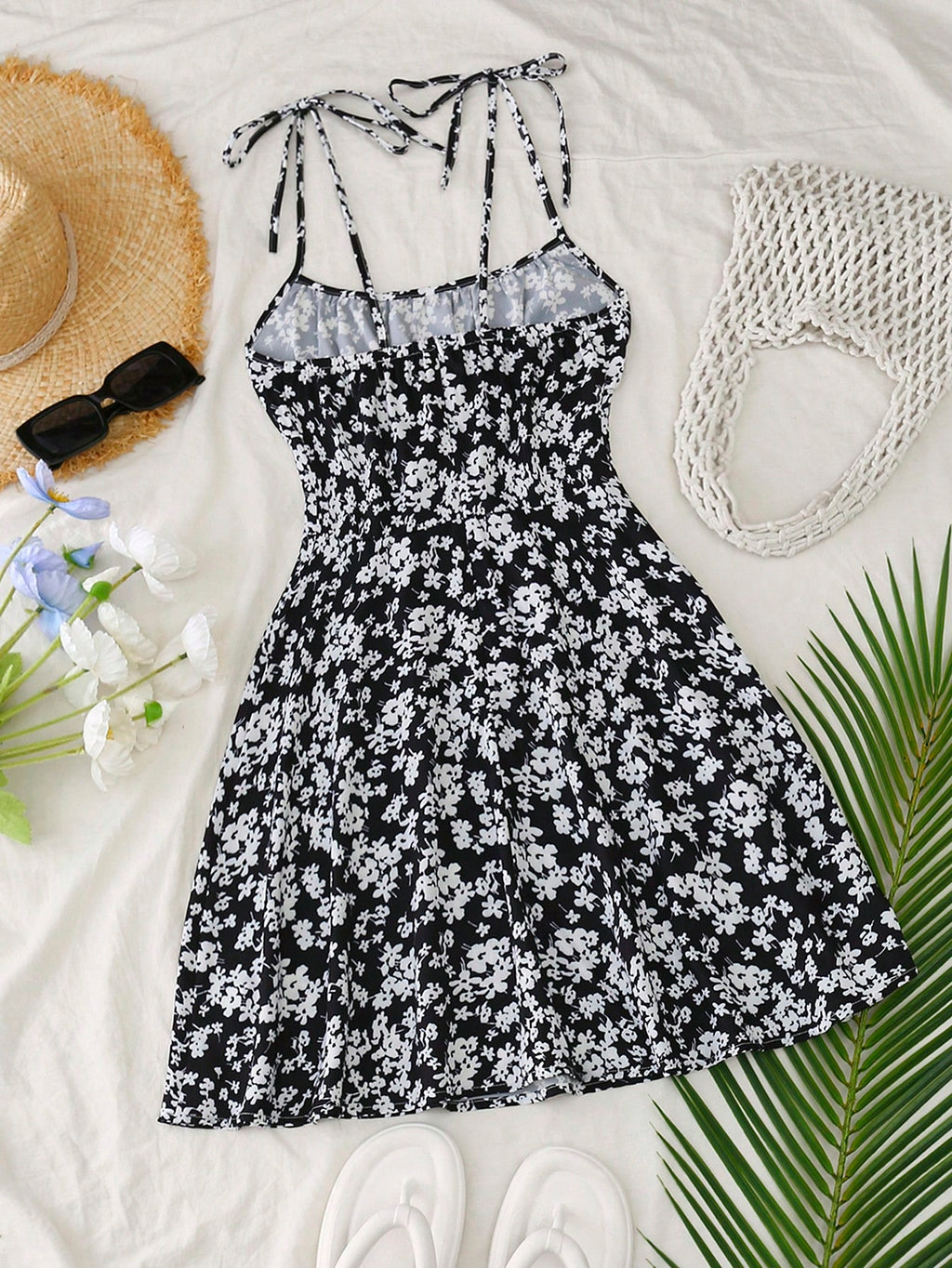 Breezaya Women's Spaghetti Strap Tie-Up Ditsy Floral Mini Dress - image 18