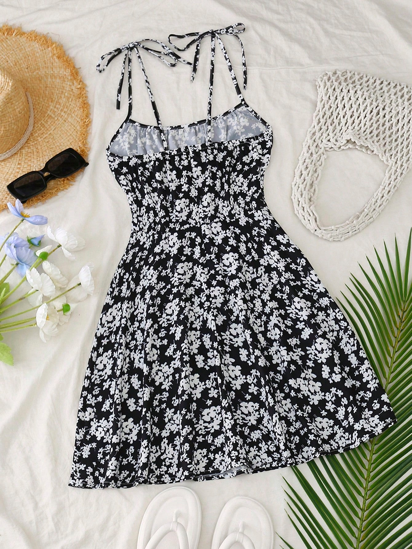 Breezaya Women's Spaghetti Strap Tie-Up Ditsy Floral Mini Dress - image 18