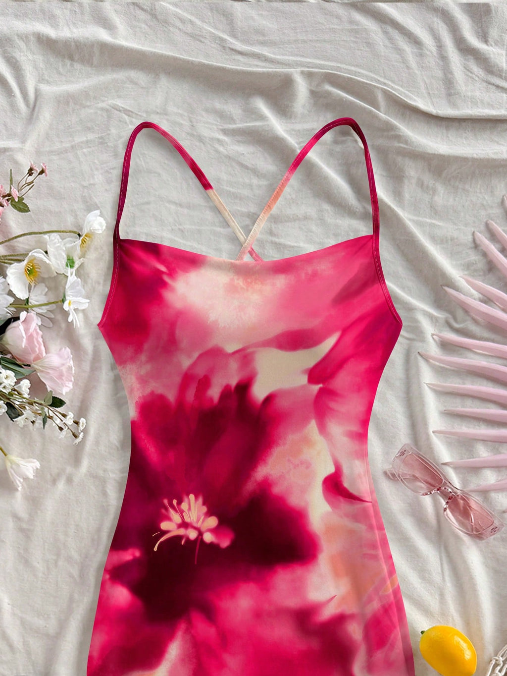 Soleia Orange Lily & Hibiscus Tie Dye Dress, Casual Beach Style, Suitable For Summer & Seaside Suitable For - image 15