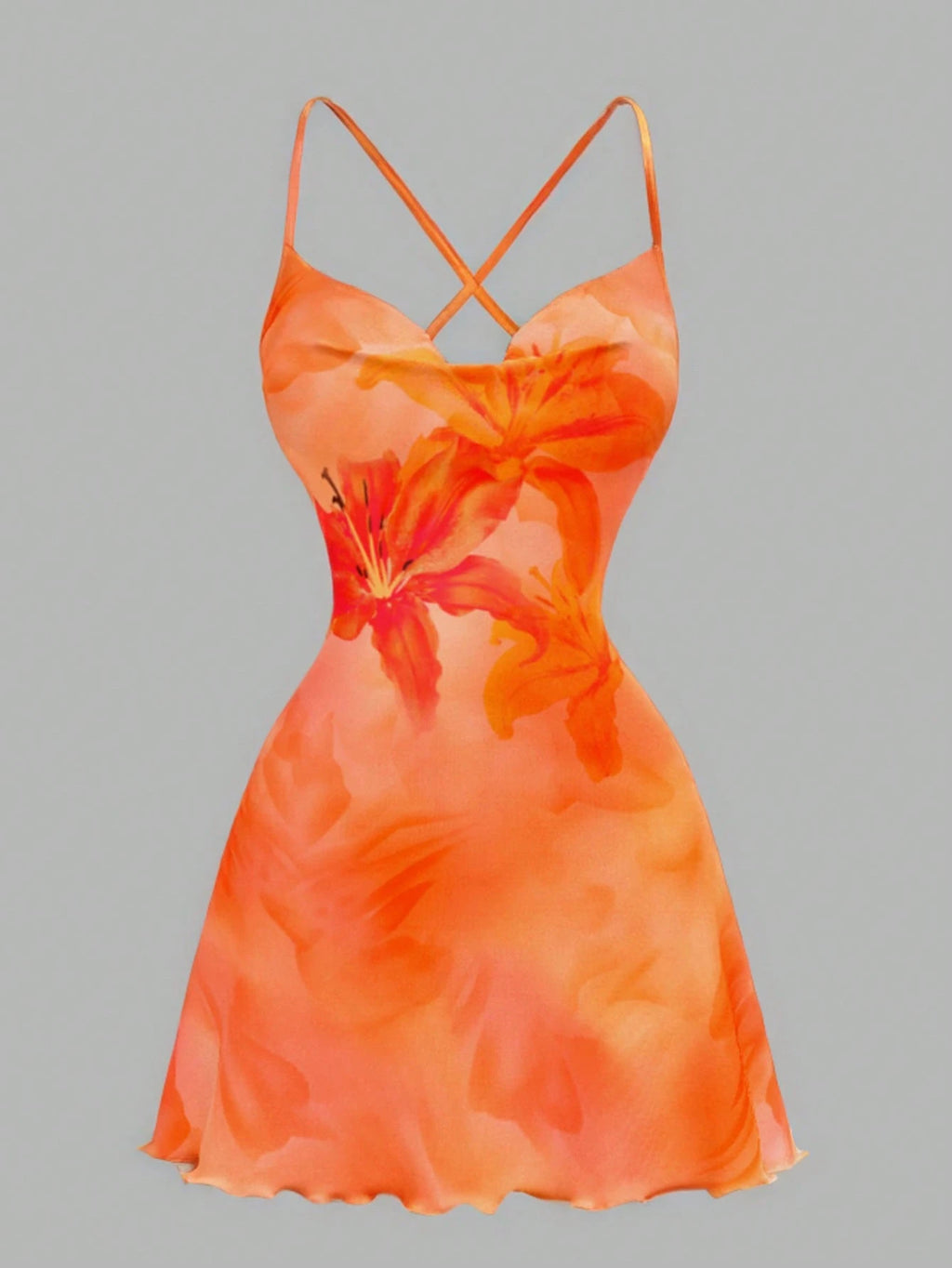 SXY Casual Floral Print Draped Neck Sleeveless Mini Dress For Women, Suitable For Summer Vacation & - image 10