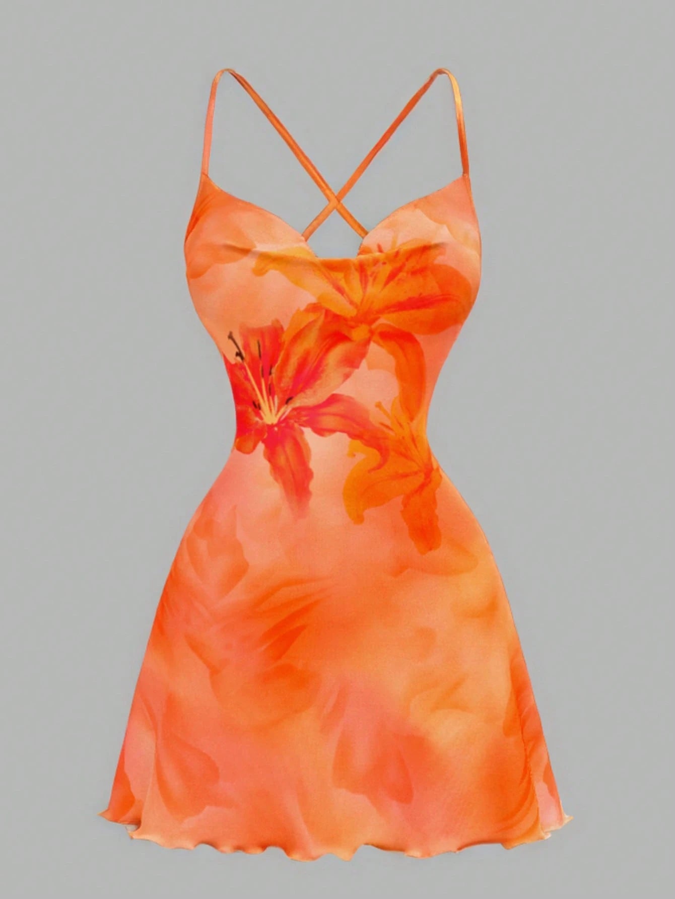 SXY Casual Floral Print Draped Neck Sleeveless Mini Dress For Women, Suitable For Summer Vacation & - image 10