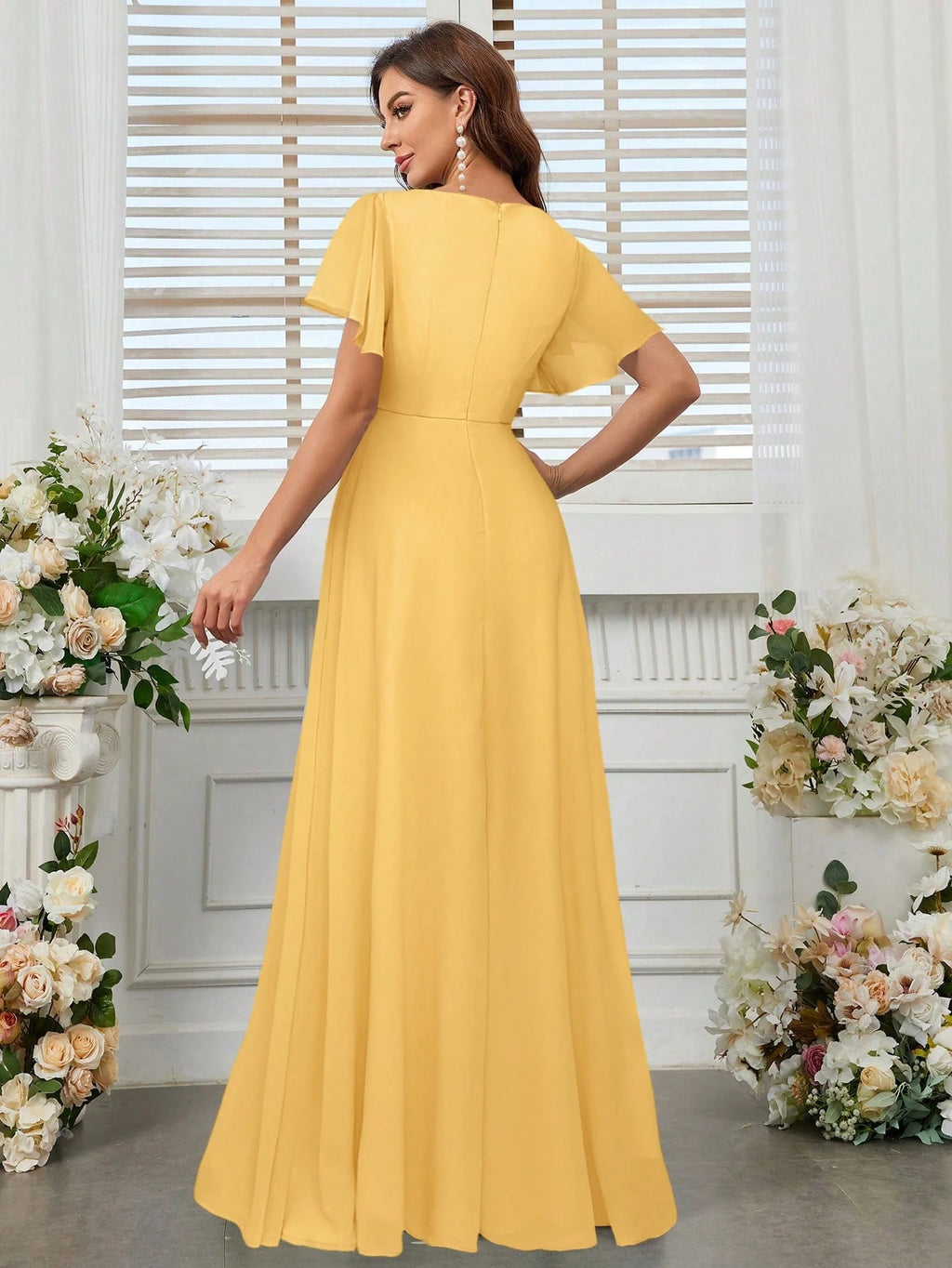Belle Elegant Women's Light Blue Summer Wedding Bridesmaid Dress,Formal Chiffon Lotus Leaf Floating Sleeves - image 18
