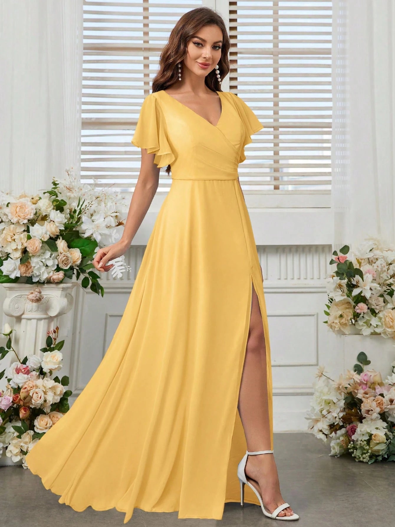 Belle Elegant Women's Light Blue Summer Wedding Bridesmaid Dress,Formal Chiffon Lotus Leaf Floating Sleeves - image 19