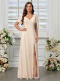 Belle Elegant Women's Light Blue Summer Wedding Bridesmaid Dress,Formal Chiffon Lotus Leaf Floating Sleeves
