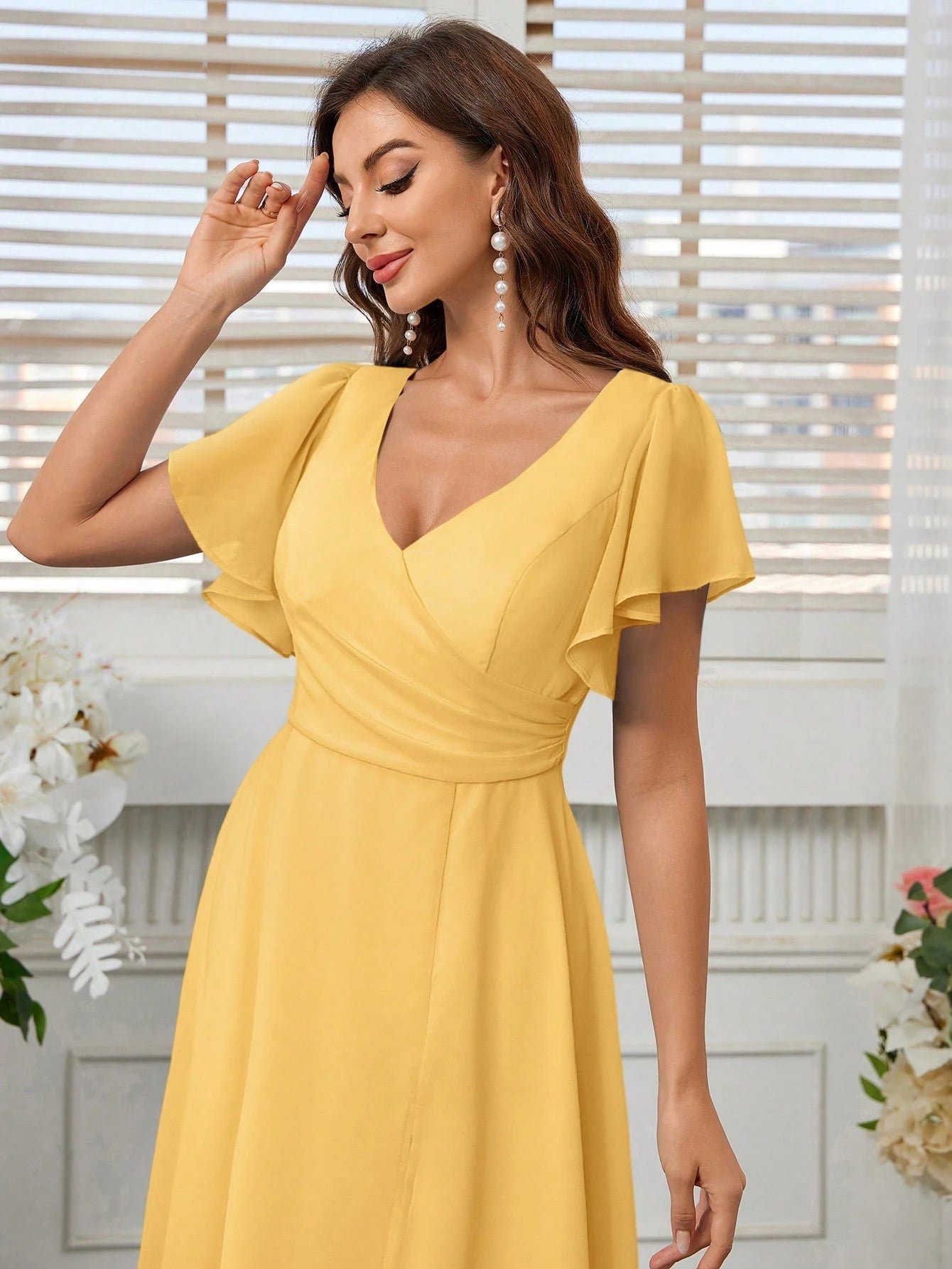 Belle Elegant Women's Light Blue Summer Wedding Bridesmaid Dress,Formal Chiffon Lotus Leaf Floating Sleeves - image 20