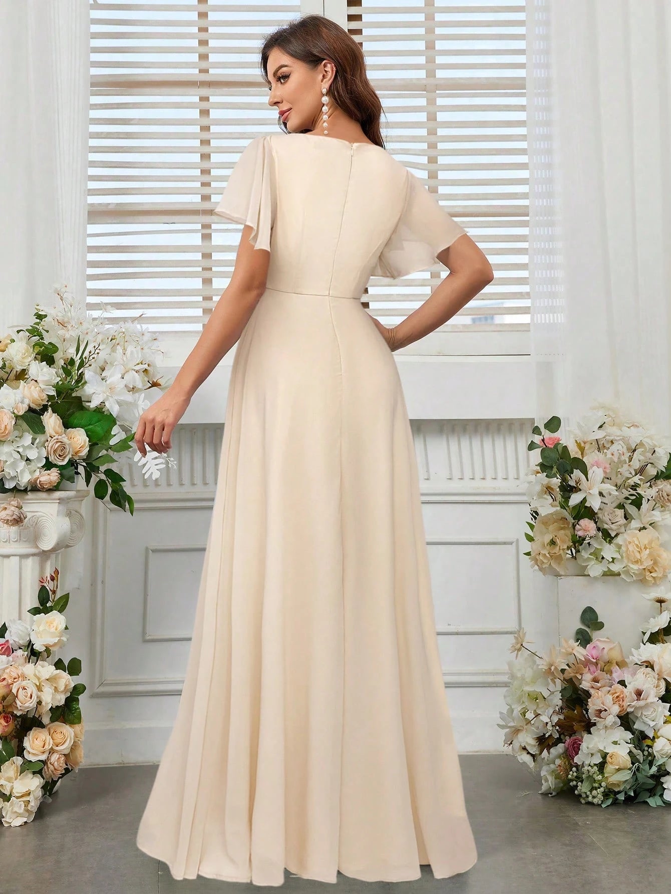 Belle Elegant Women's Light Blue Summer Wedding Bridesmaid Dress,Formal Chiffon Lotus Leaf Floating Sleeves - image 2