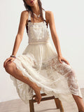 Bohemela Women's Casual Solid Color Woven Splice Lace Trim Loose Cami