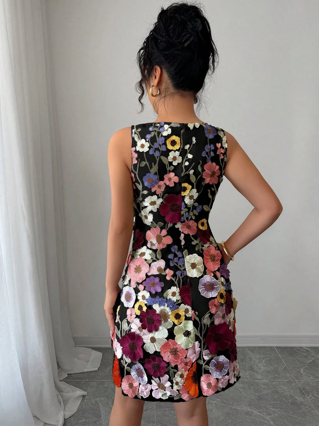 Rafferiza Women Round Neck Sleeveless Elegant Floral Bodycon Mini Dress - image 12