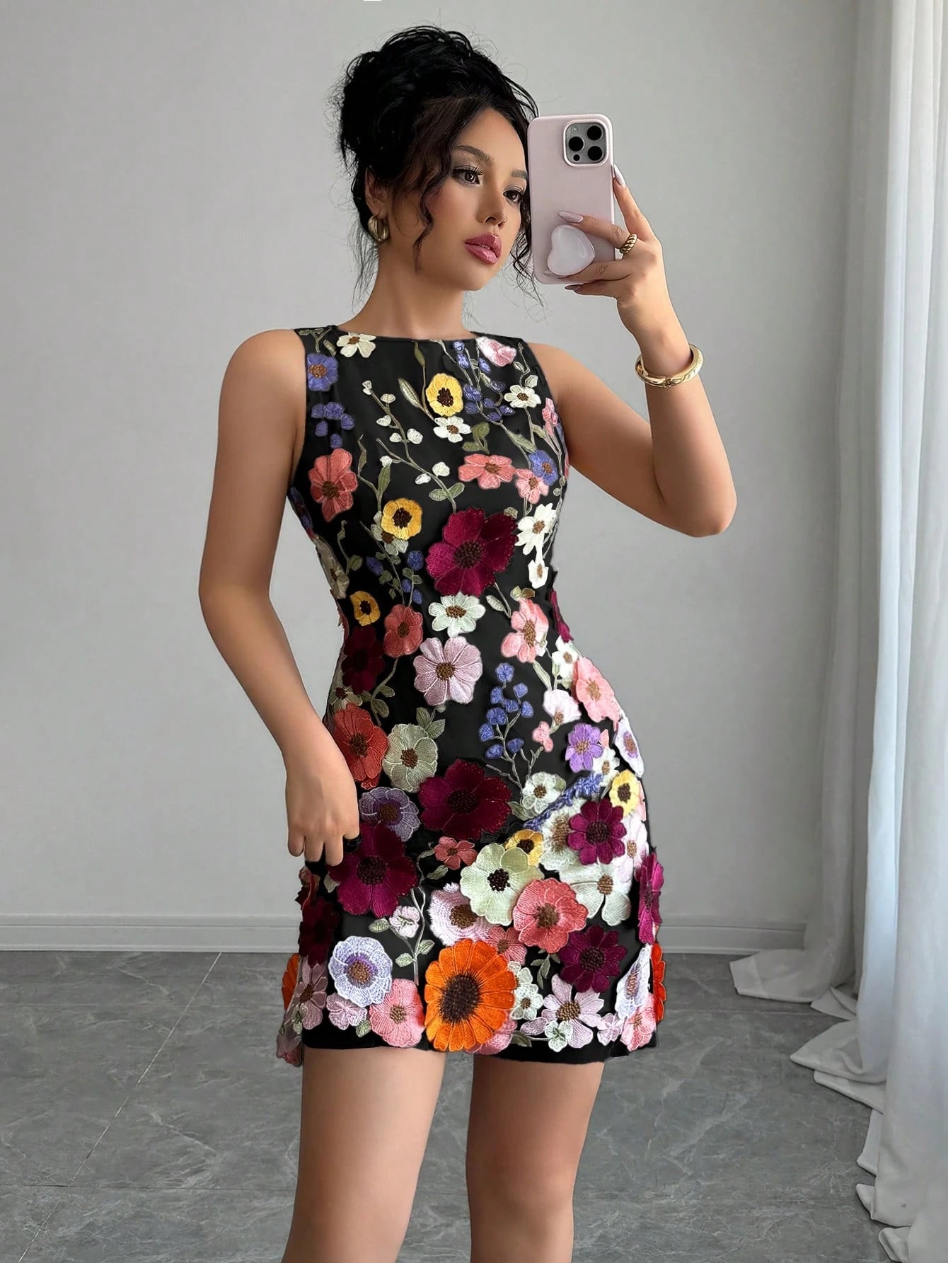 Rafferiza Women Round Neck Sleeveless Elegant Floral Bodycon Mini Dress - image 13