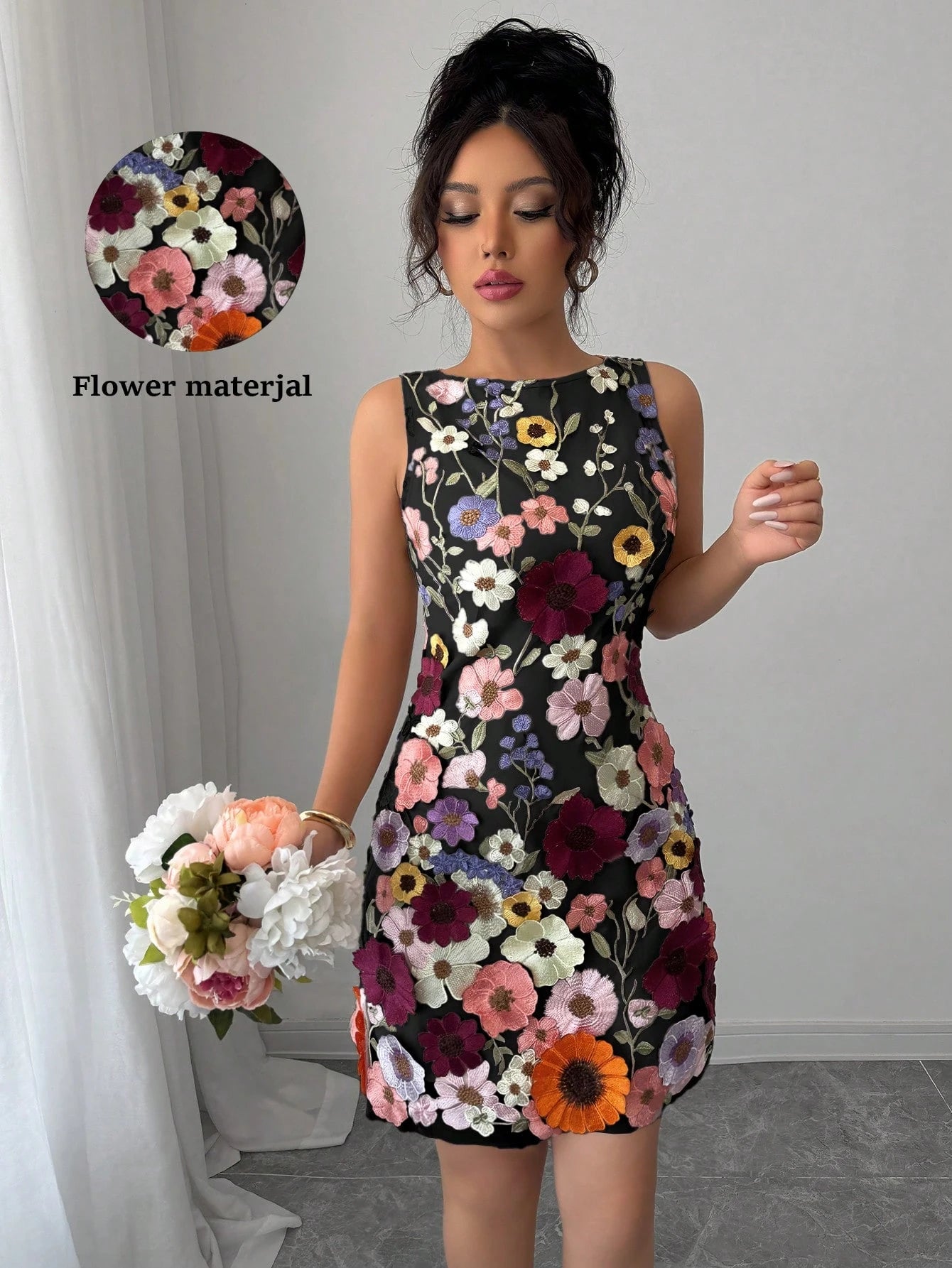 Rafferiza Women Round Neck Sleeveless Elegant Floral Bodycon Mini Dress - image 14