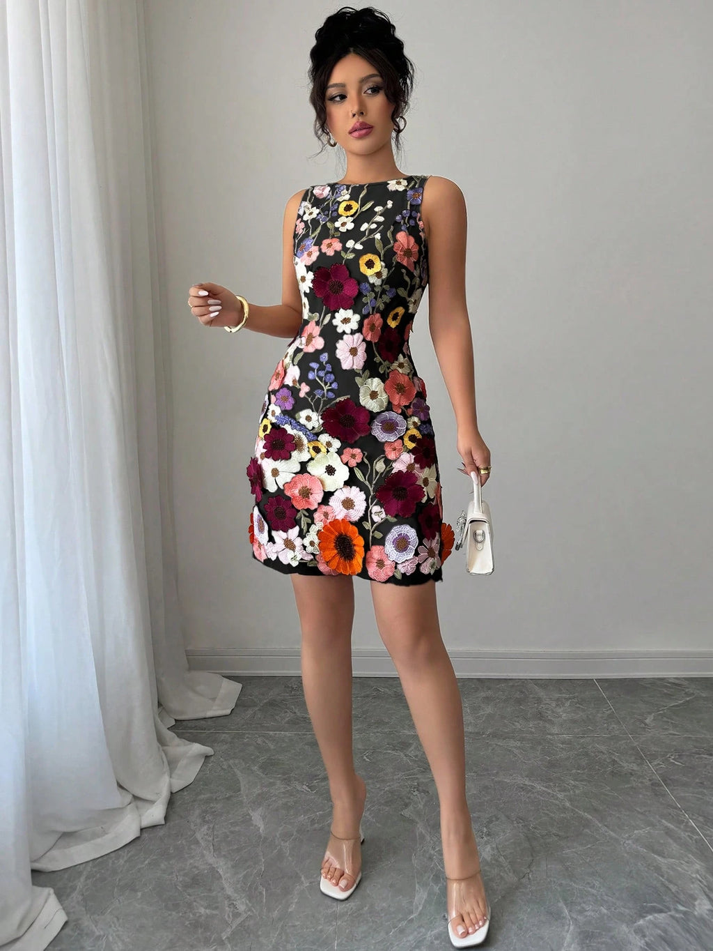 Rafferiza Women Round Neck Sleeveless Elegant Floral Bodycon Mini Dress - image 15