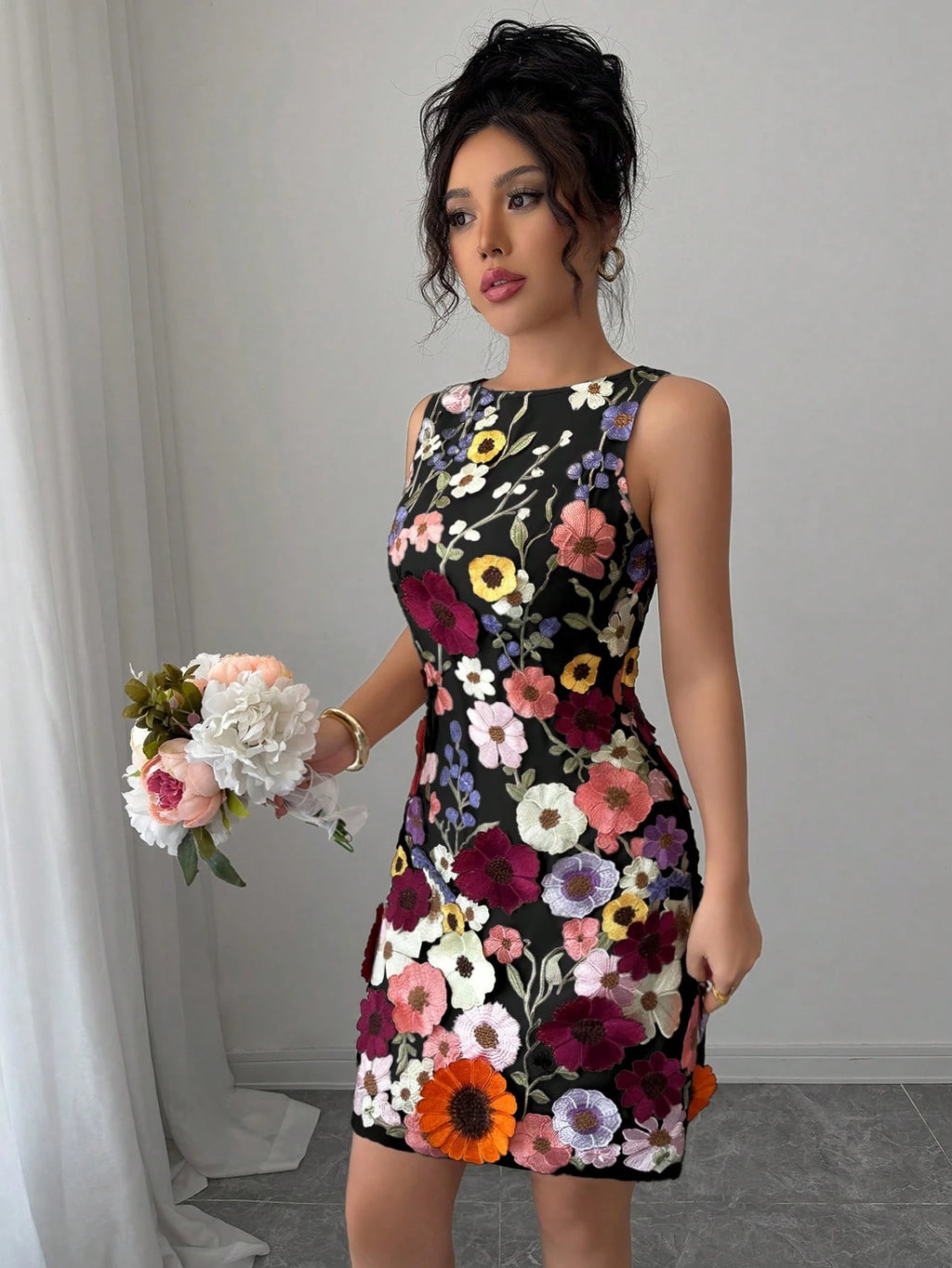 Rafferiza Women Round Neck Sleeveless Elegant Floral Bodycon Mini Dress - image 16