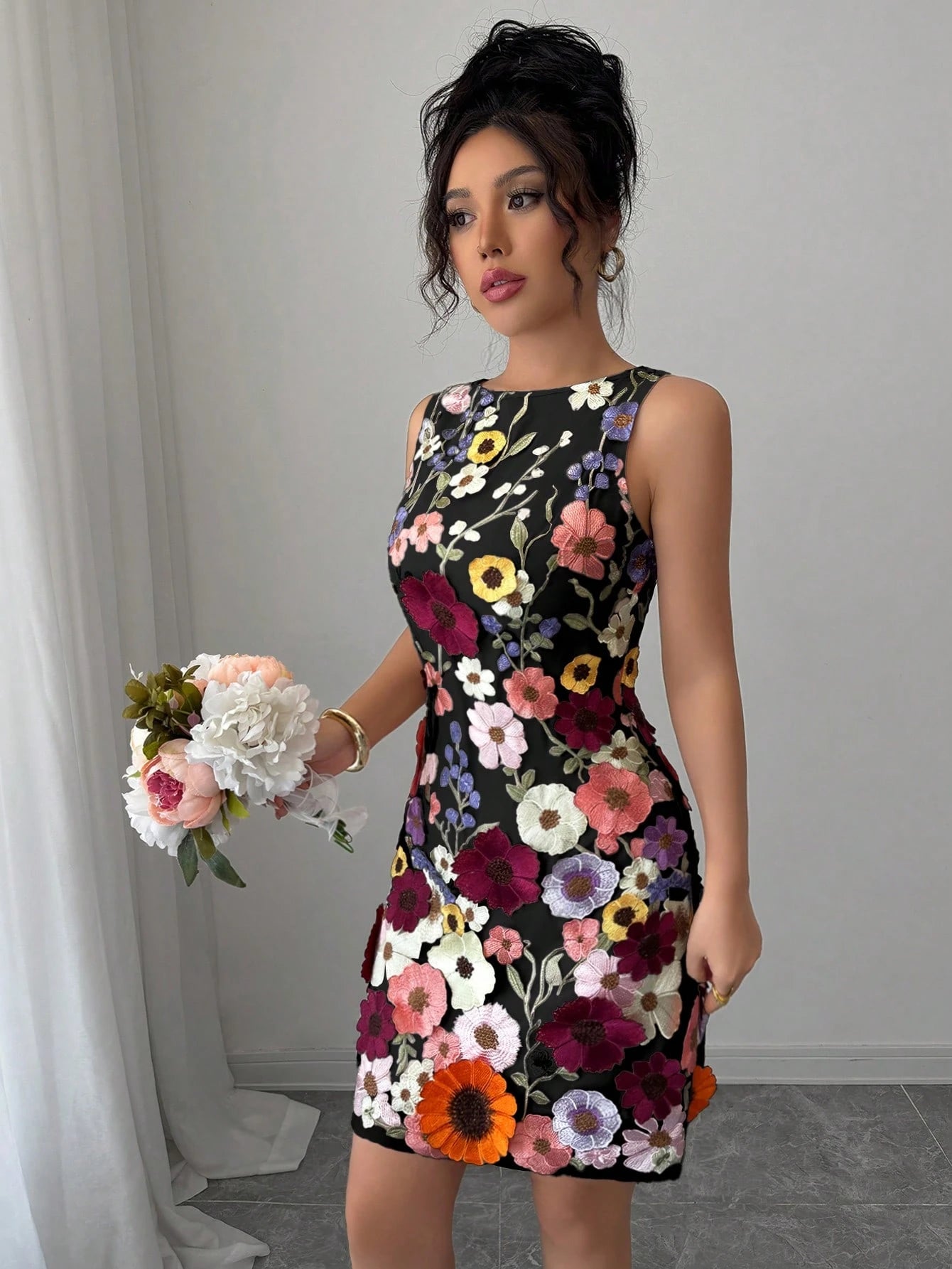 Rafferiza Women Round Neck Sleeveless Elegant Floral Bodycon Mini Dress - image 16