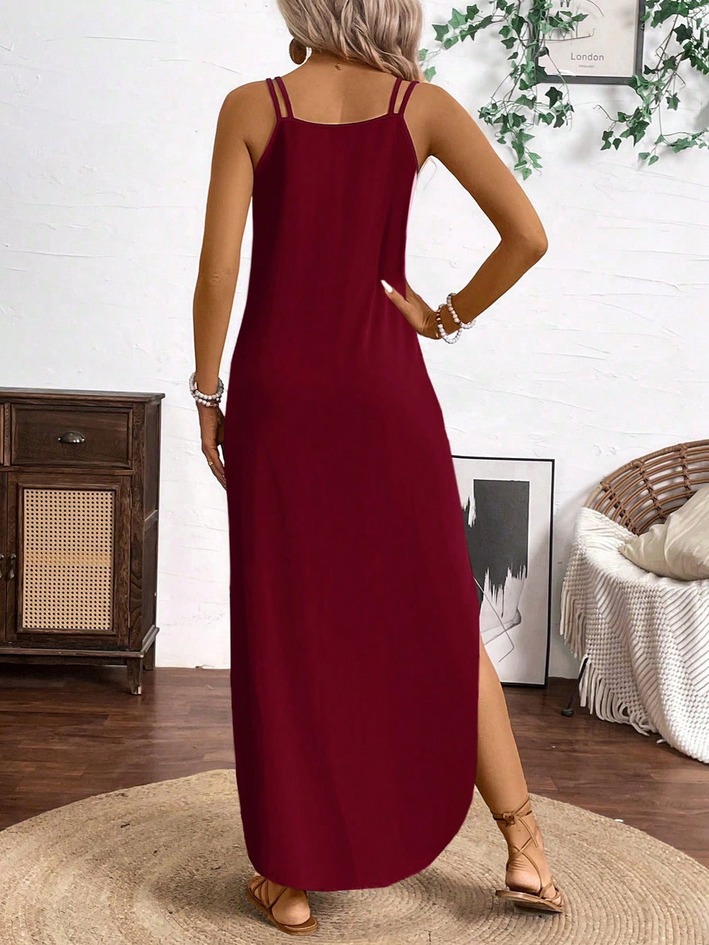 Breezaya Vertical Striped Multi-Colored Spaghetti Strap Dress Maxi
