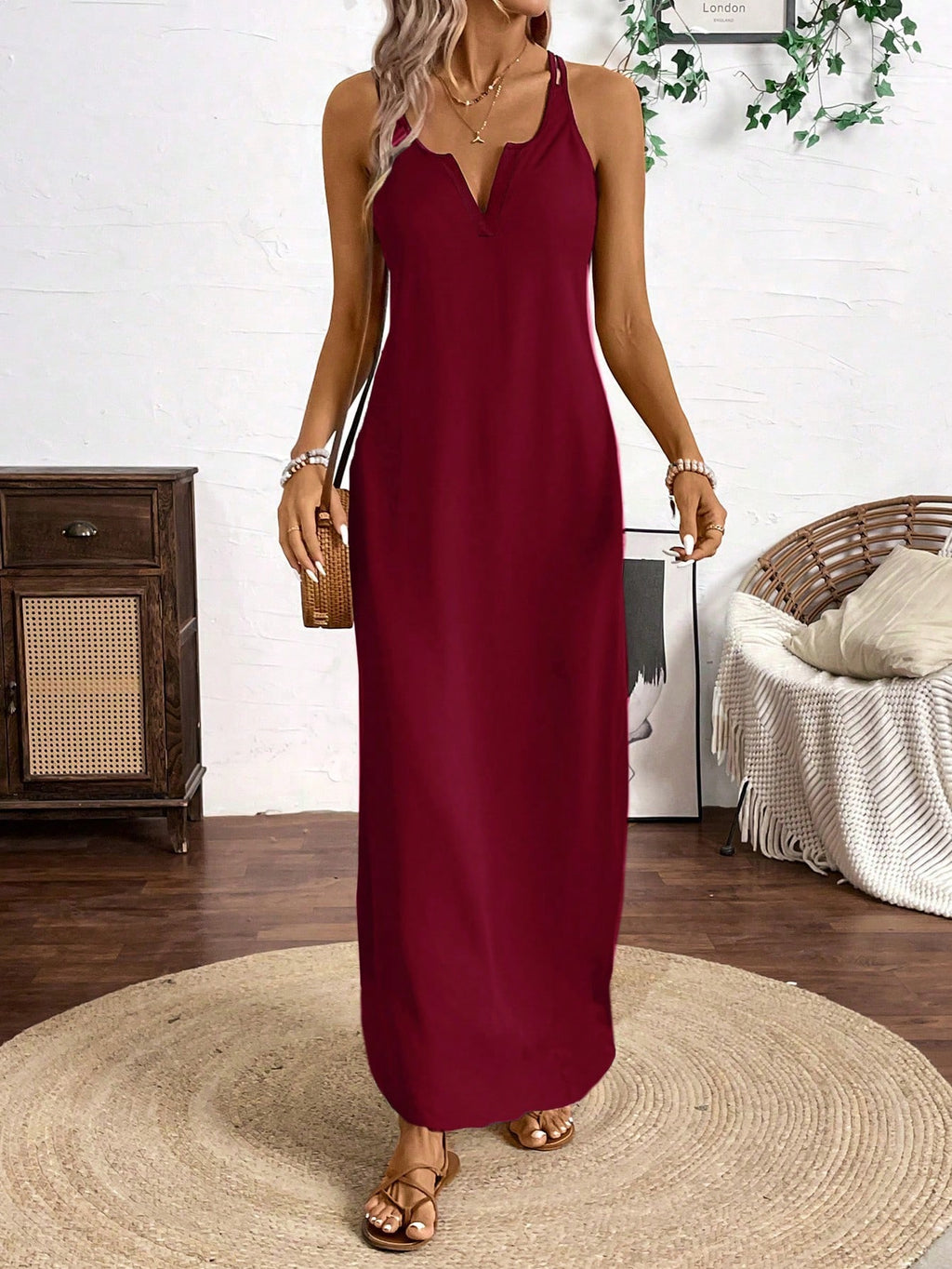 Breezaya Vertical Striped Multi-Colored Spaghetti Strap Dress Maxi