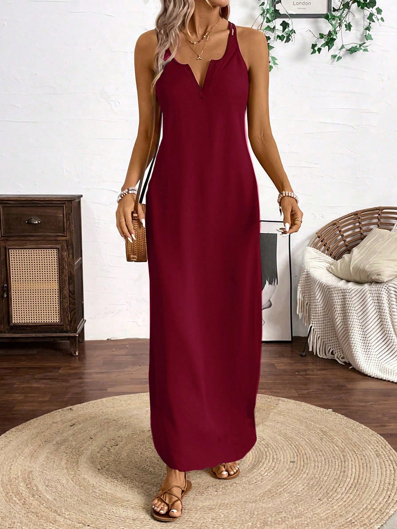 Breezaya Vertical Striped Multi-Colored Spaghetti Strap Dress Maxi