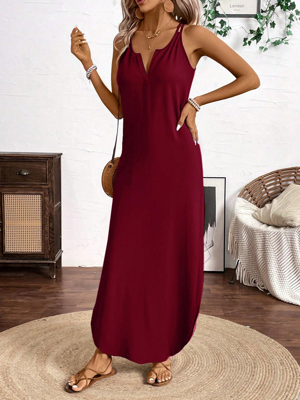 Breezaya Vertical Striped Multi-Colored Spaghetti Strap Dress Maxi