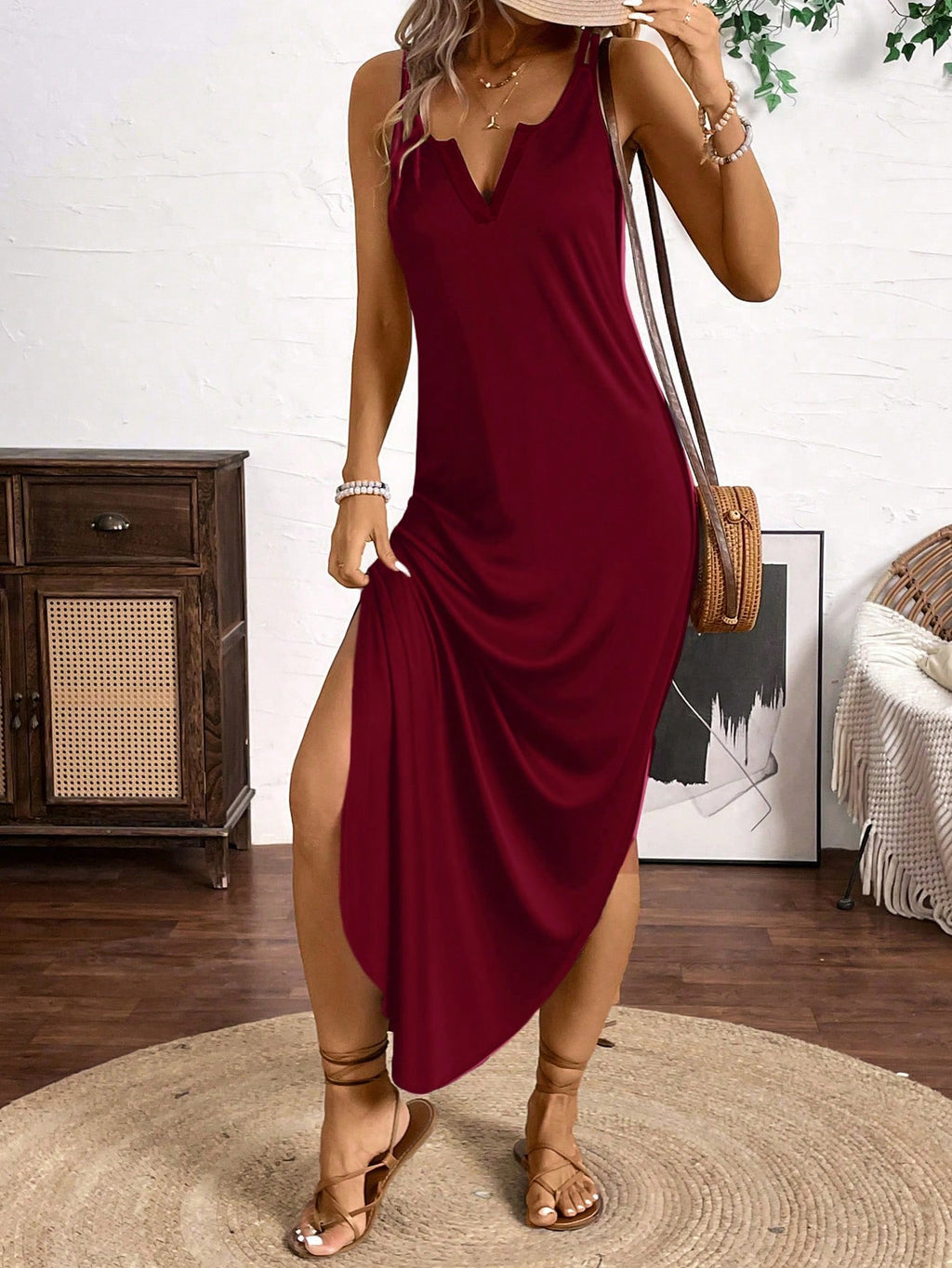 Breezaya Vertical Striped Multi-Colored Spaghetti Strap Dress Maxi