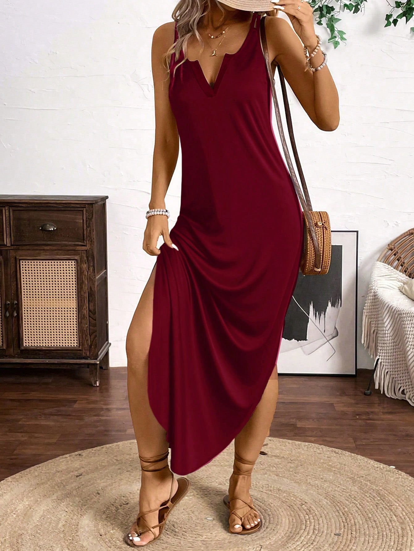Breezaya Vertical Striped Multi-Colored Spaghetti Strap Dress Maxi