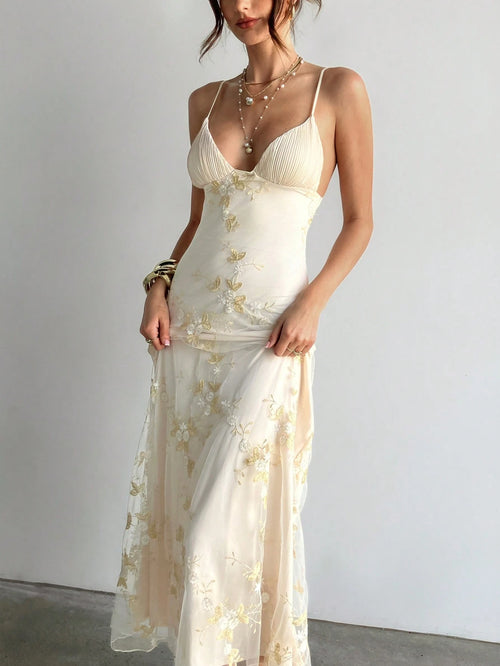 Aloruh Women's Elegant Deep V-Neck Ruched Bustier Embroidered Fitted