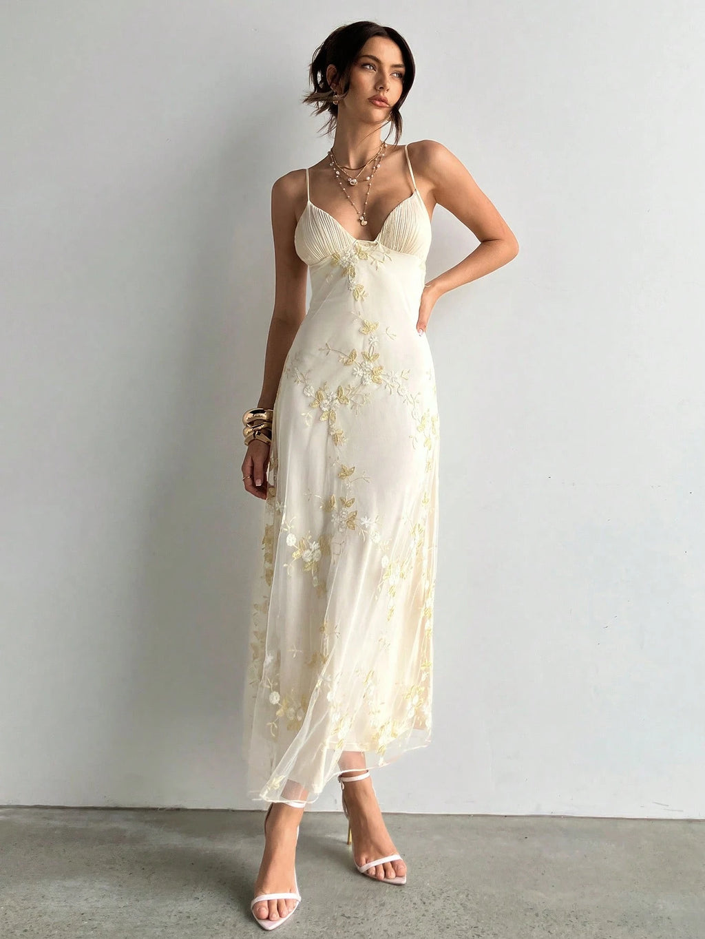 Aloruh Women's Elegant Deep V-Neck Ruched Bustier Embroidered Fitted