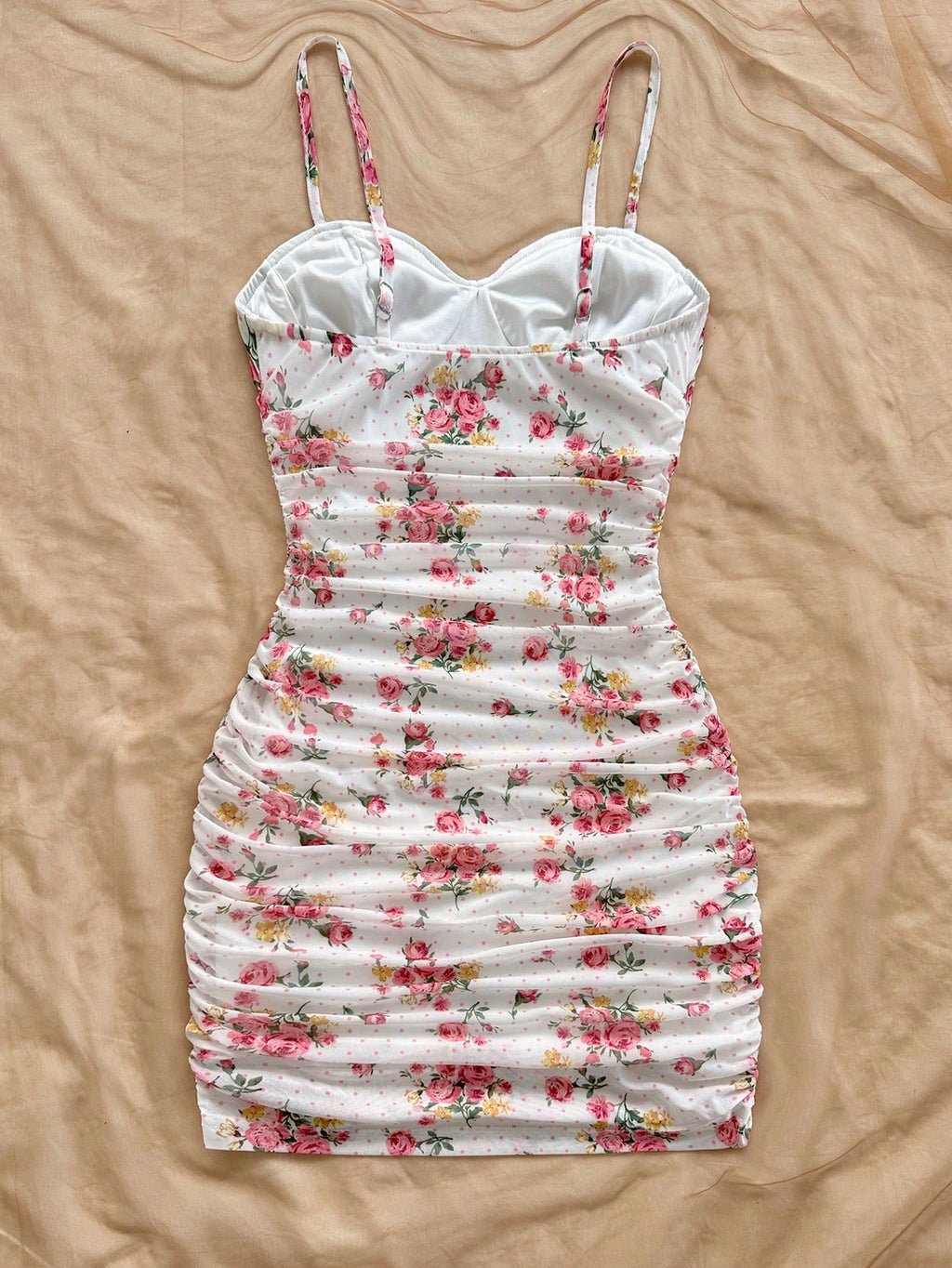 Soleia Vacation Ditsy Floral Ruched Strap Mini Dress, Suitable For Wearing Undergarment Or Outerwear Summer - image 12