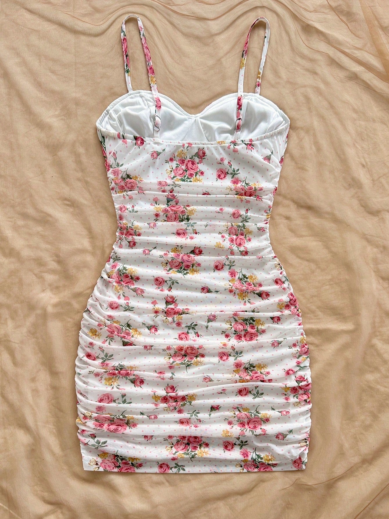 Soleia Vacation Ditsy Floral Ruched Strap Mini Dress, Suitable For Wearing Undergarment Or Outerwear Summer - image 12