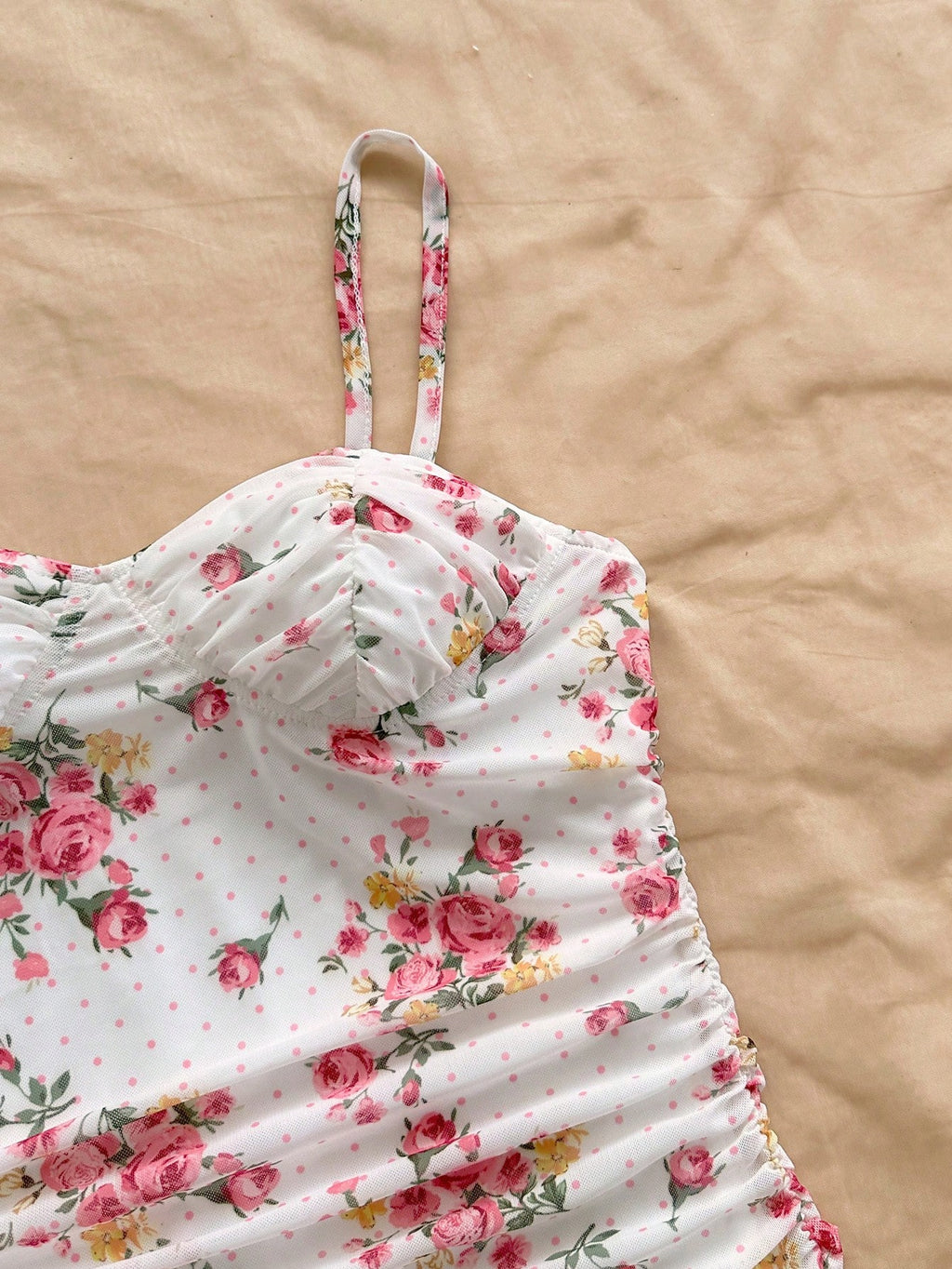 Soleia Vacation Ditsy Floral Ruched Strap Mini Dress, Suitable For Wearing Undergarment Or Outerwear Summer - image 13