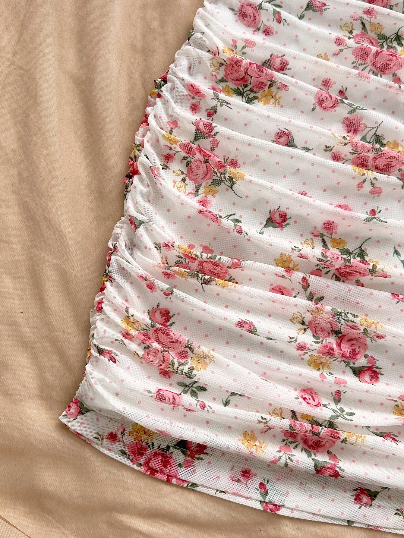 Soleia Vacation Ditsy Floral Ruched Strap Mini Dress, Suitable For Wearing Undergarment Or Outerwear Summer - image 14