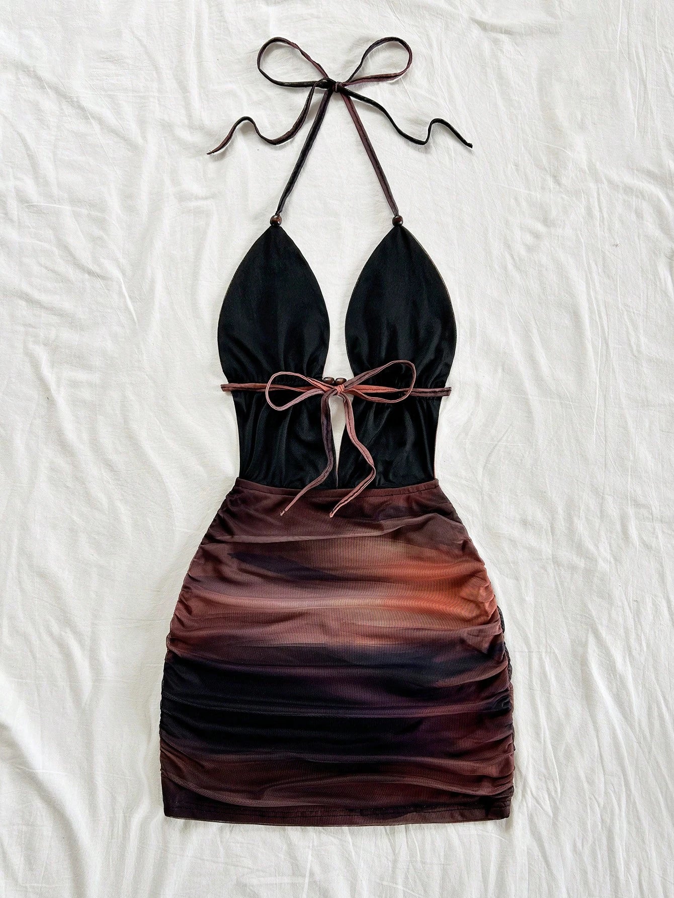 Soleia Women's White And Blue Floral Summer Boho Holiday Vacation Holiday Deep V Neck Tie Strap Backless - image 8
