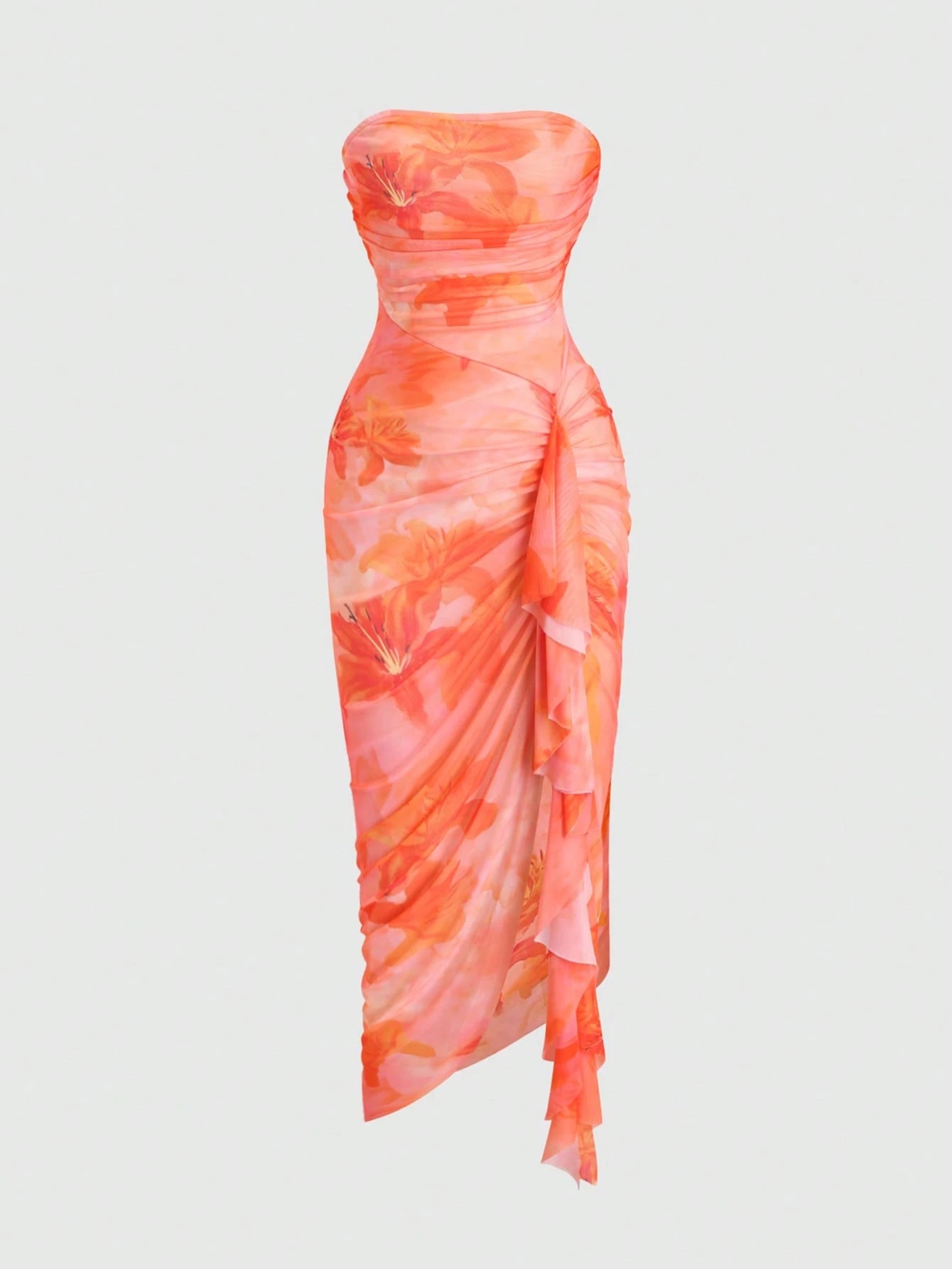 Sweetra Women's Floral Print Ruffle Hem Bustier Dress For Holiday - image 6