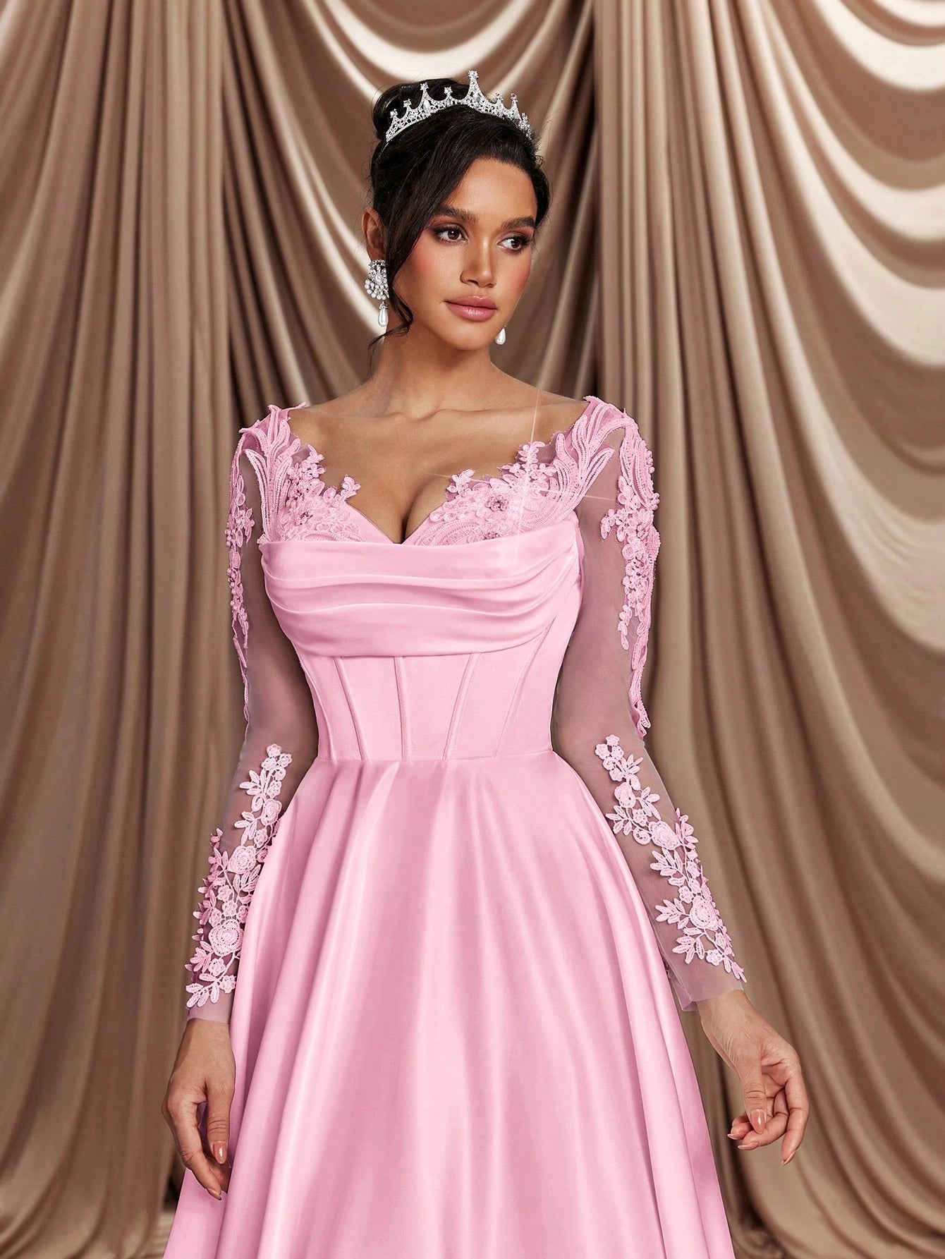 Glamrae Elegant White Winter Formal Party Wedding Bridal Wedding Dresses,Long Sleeve Crystal Faux Pearl - image 9