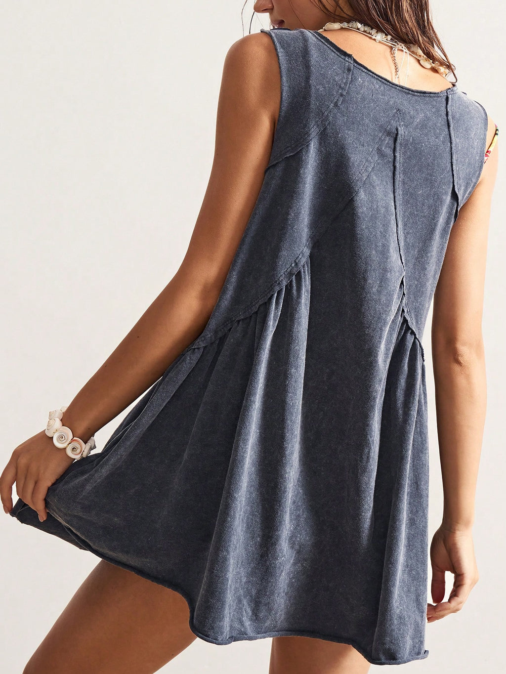 Bohemela Casual Solid Color V-Neck Loose Knit Mini Dress For