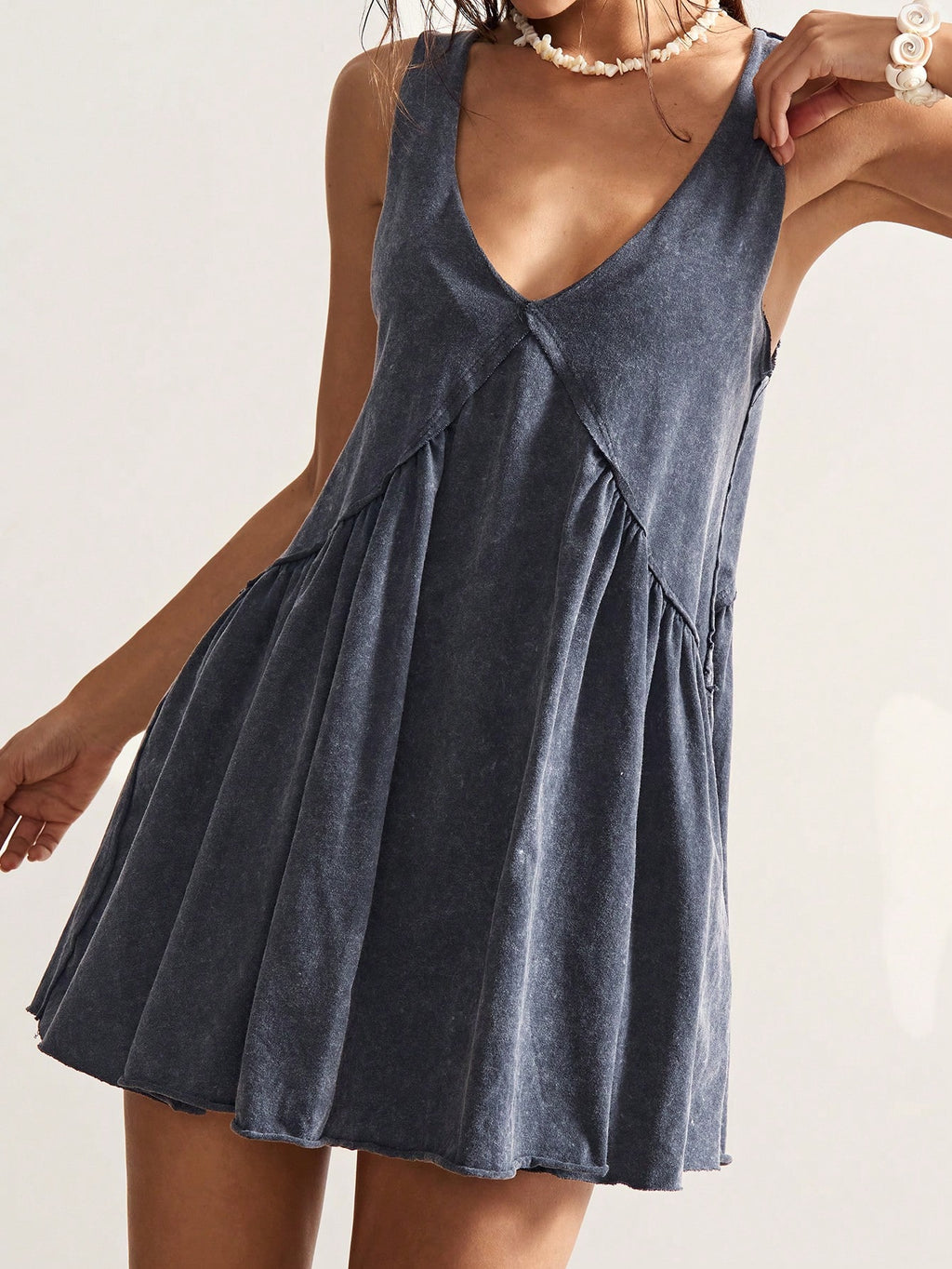Bohemela Casual Solid Color V-Neck Loose Knit Mini Dress For