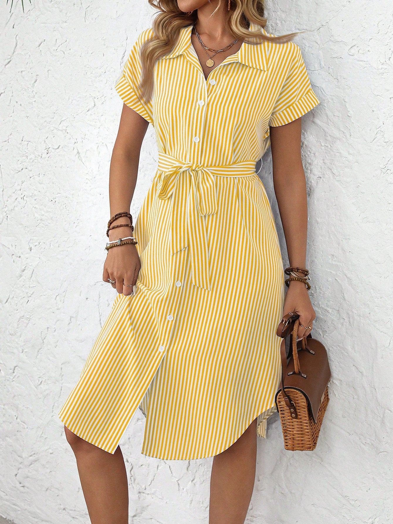 Rusticease Women's Blue And White Stripe Summer Casual Midi