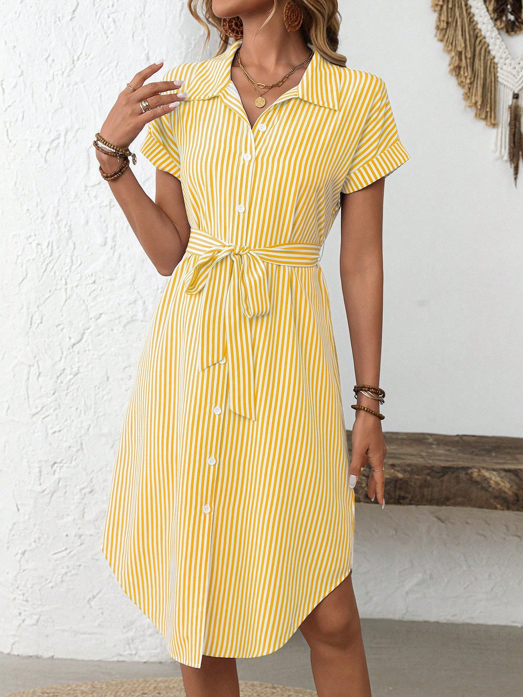 Rusticease Women's Blue And White Stripe Summer Casual Midi