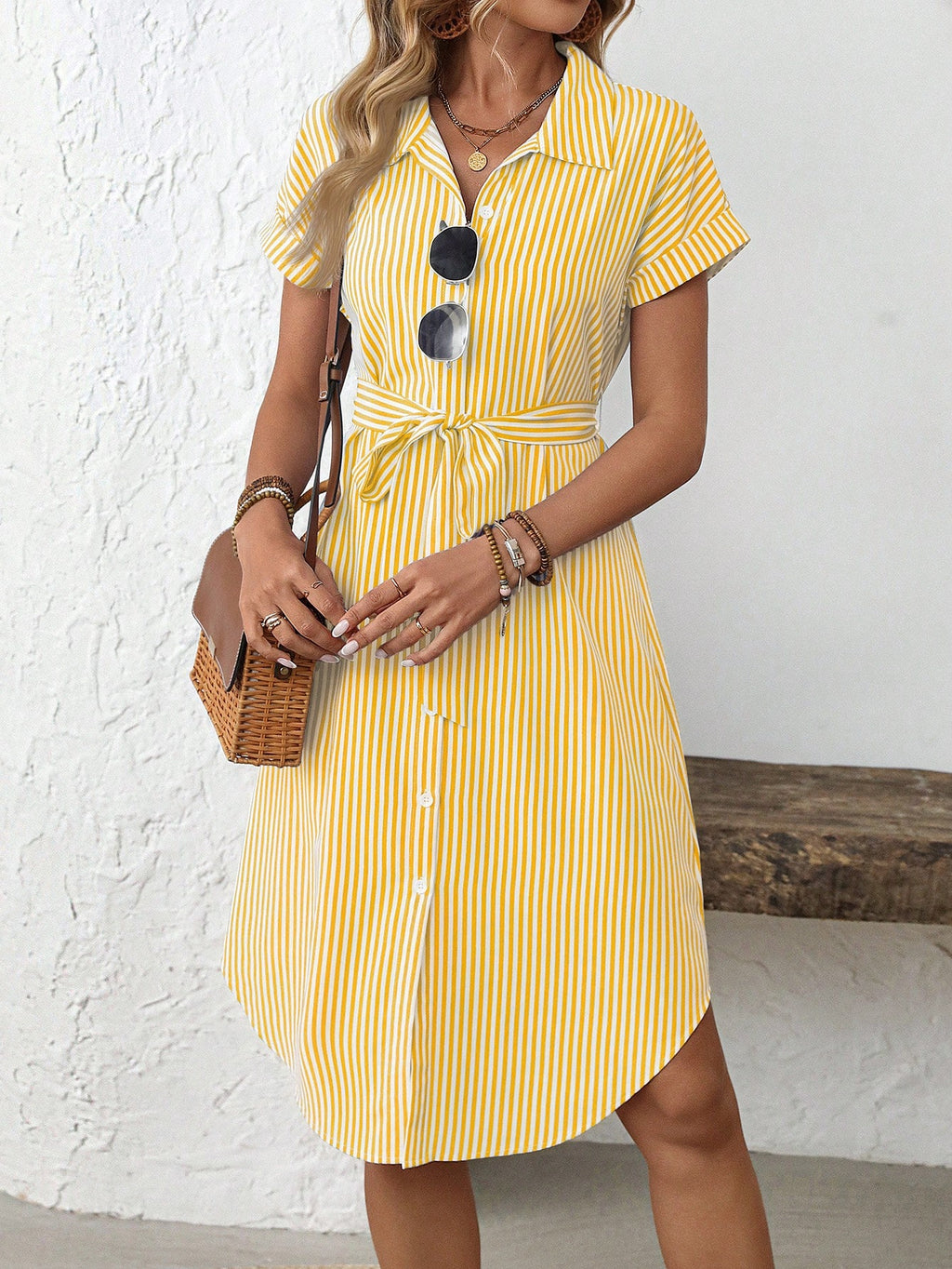 Rusticease Women's Blue And White Stripe Summer Casual Midi