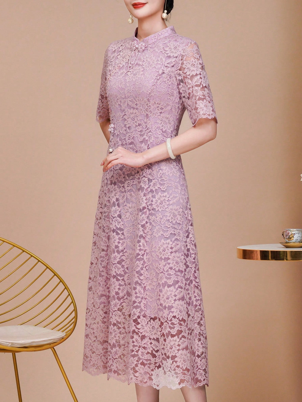 Exquisite And Delicate Short-Sleeved Lace Dress, A Luxurious Mother's Evening Gown, Suitable For - image 3