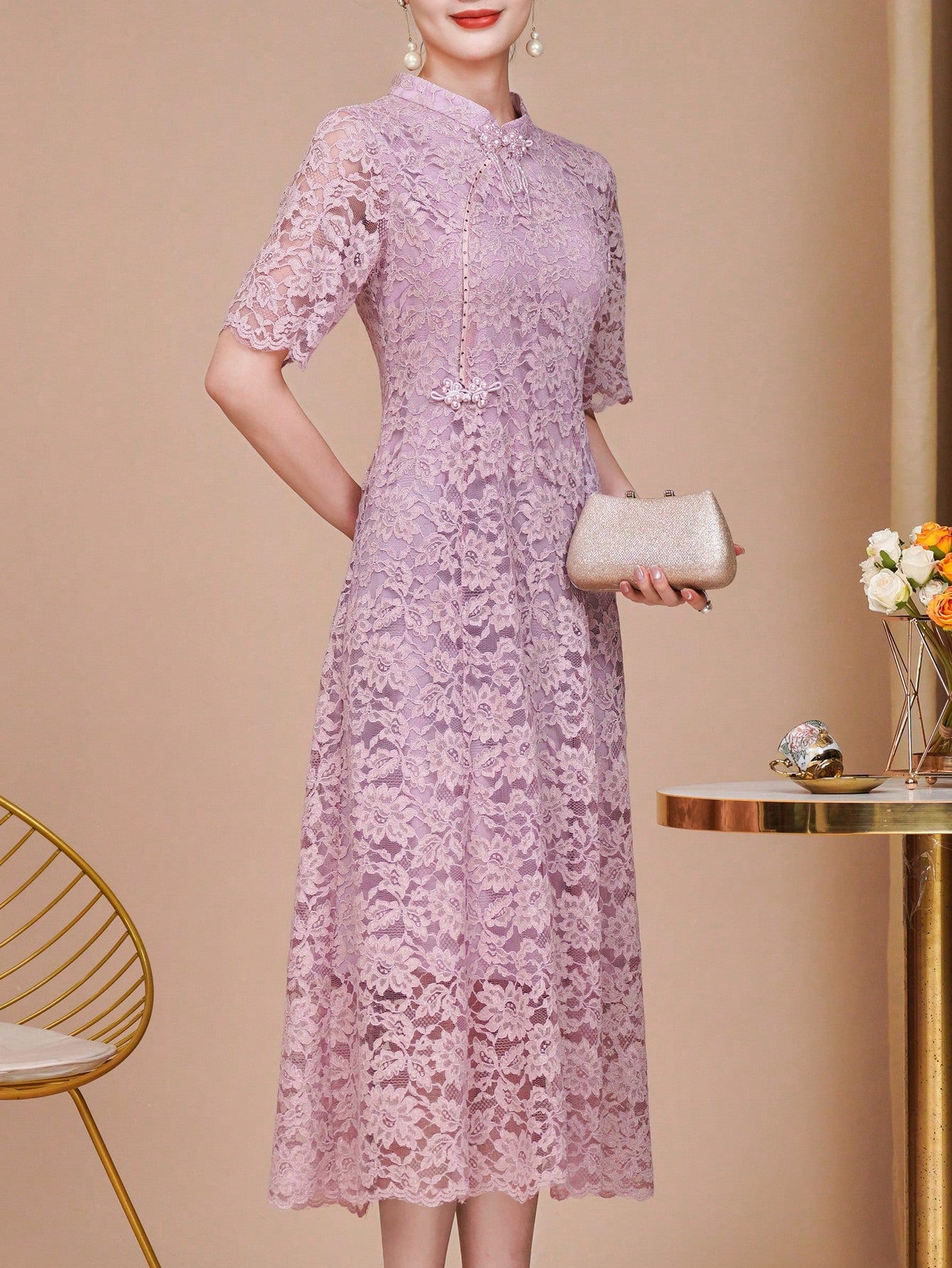Exquisite And Delicate Short-Sleeved Lace Dress, A Luxurious Mother's Evening Gown, Suitable For - image 5