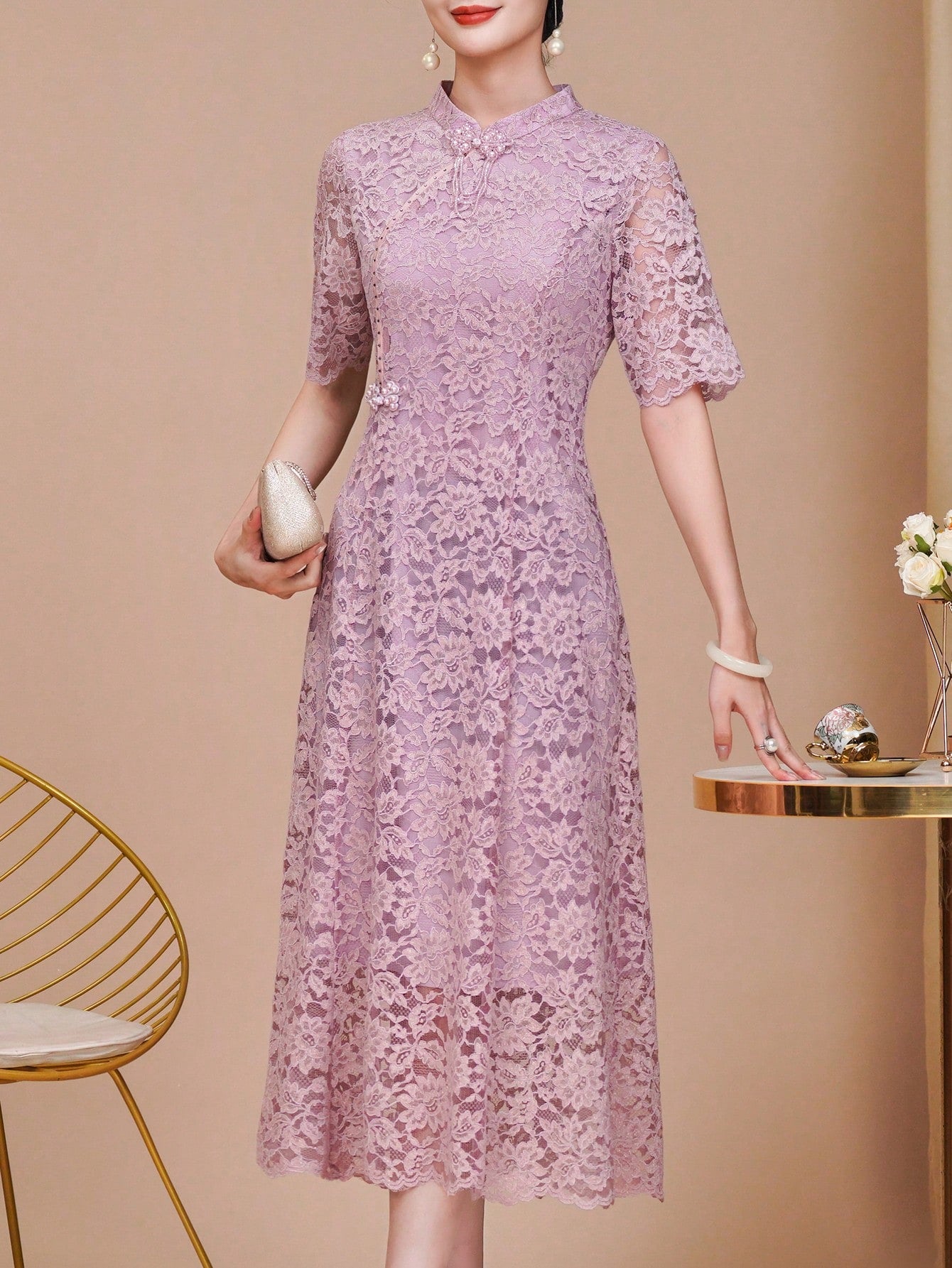 Exquisite And Delicate Short-Sleeved Lace Dress, A Luxurious Mother's Evening Gown, Suitable For - image 2