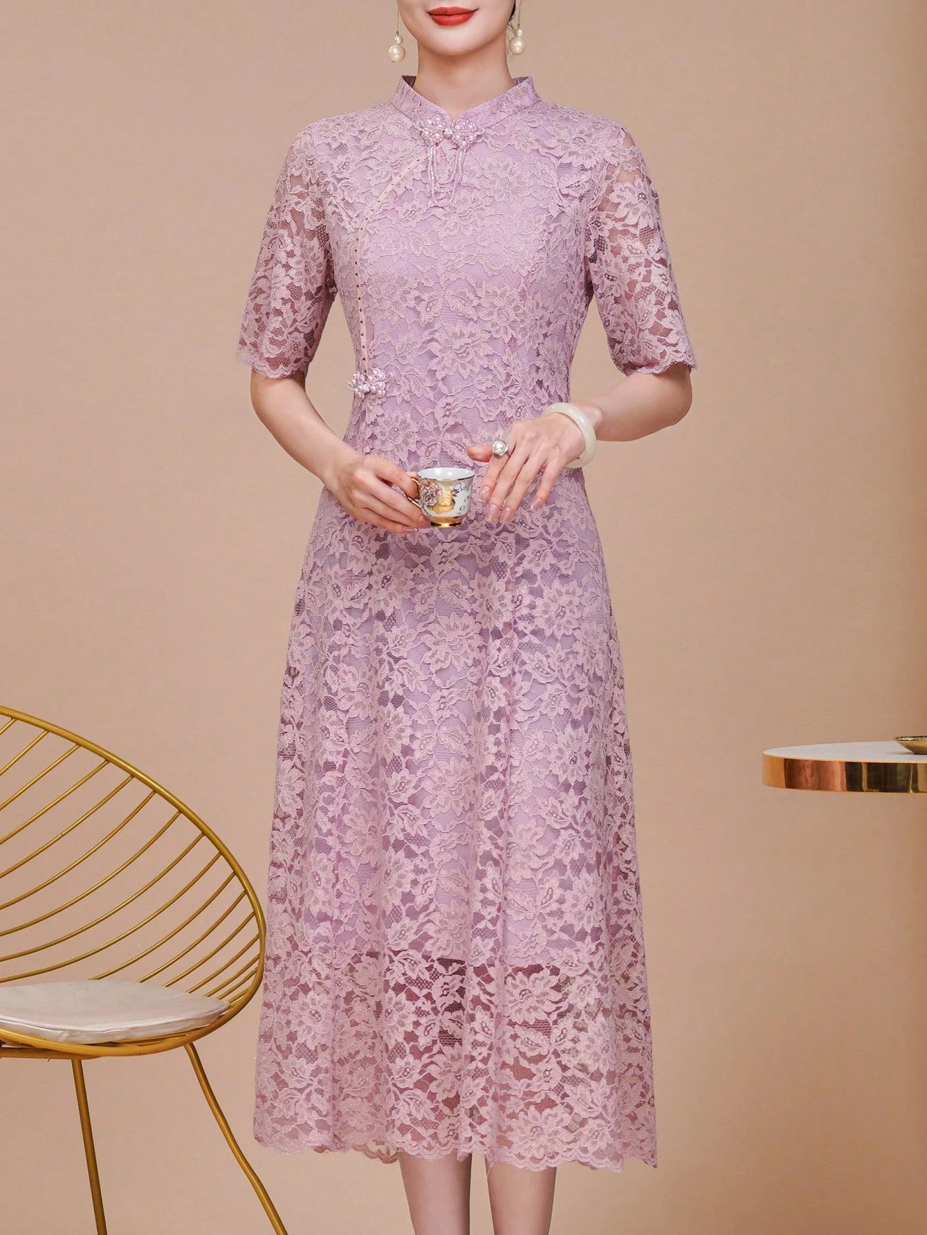 Exquisite And Delicate Short-Sleeved Lace Dress, A Luxurious Mother's Evening Gown, Suitable For - image 4