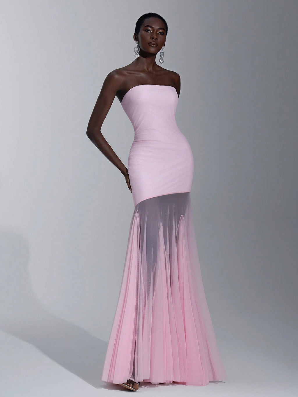 Elitara Elegant,Light Pink,Spring,Wedding Mesh Strapless Backless Bodycon Dress, Minimalist Pink Elastic - image 4