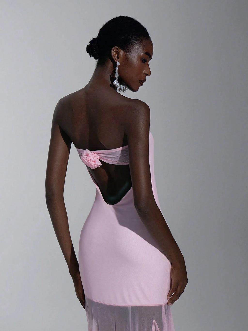 Elitara Elegant,Light Pink,Spring,Wedding Mesh Strapless Backless Bodycon Dress, Minimalist Pink Elastic - image 2