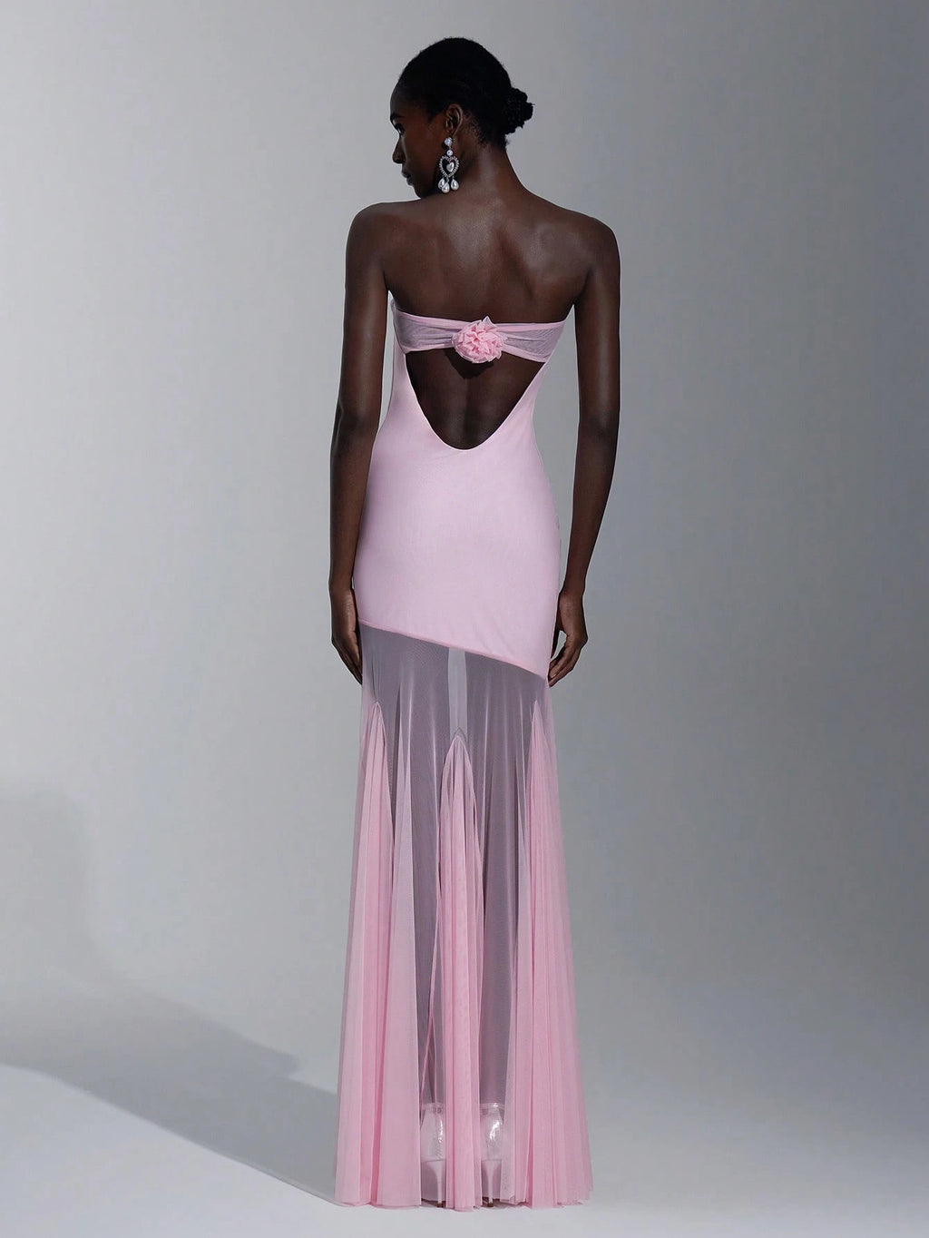 Elitara Elegant,Light Pink,Spring,Wedding Mesh Strapless Backless Bodycon Dress, Minimalist Pink Elastic - image 3