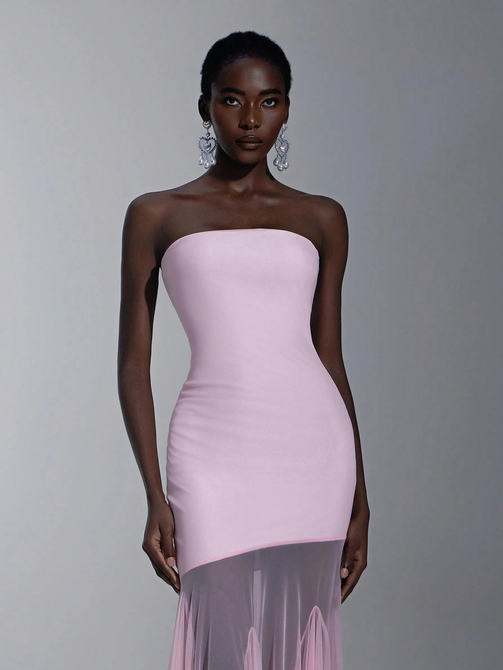 Elitara Elegant,Light Pink,Spring,Wedding Mesh Strapless Backless Bodycon Dress, Minimalist Pink Elastic - image 5