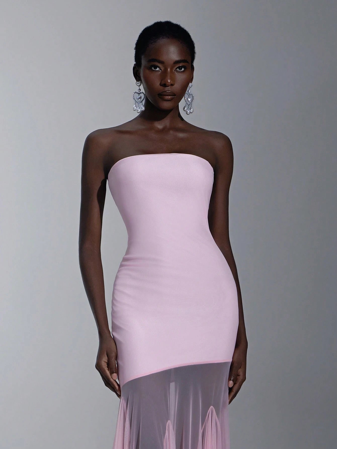Elitara Elegant,Light Pink,Spring,Wedding Mesh Strapless Backless Bodycon Dress, Minimalist Pink Elastic - image 5