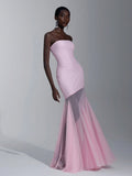 Elitara Elegant,Light Pink,Spring,Wedding Mesh Strapless Backless Bodycon Dress, Minimalist Pink Elastic
