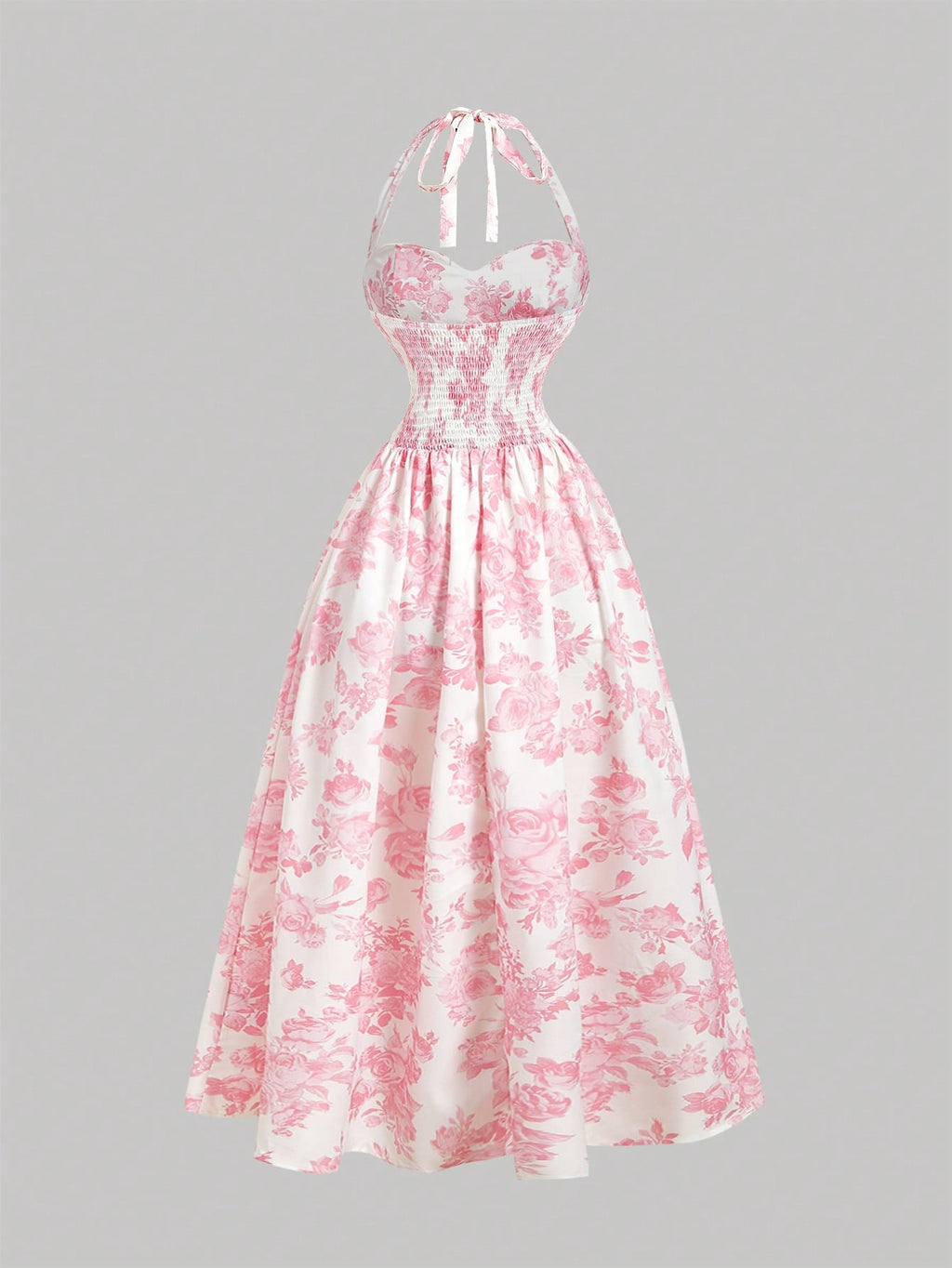 MOD Women's Romantic Floral Print Halter Mid-Length Dress Vintage, Wedding Guest Dress - image 19